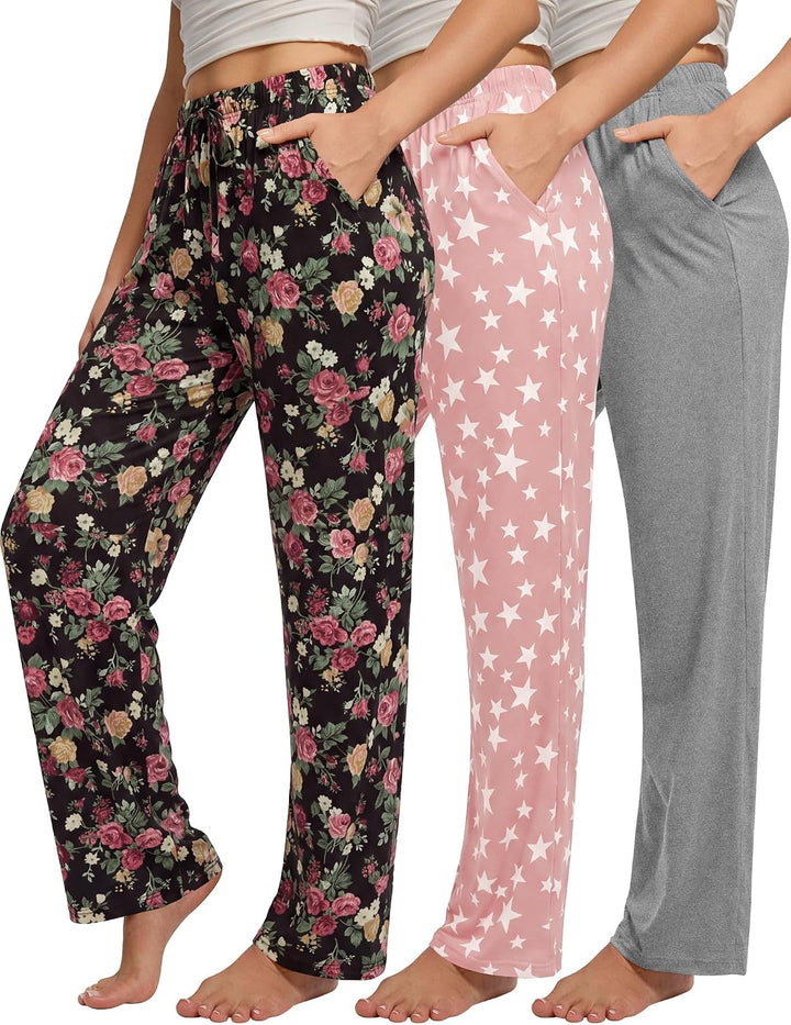 3 Pack Womens Pajama Pants Sleep Pj Lounge Bottoms with Pockets