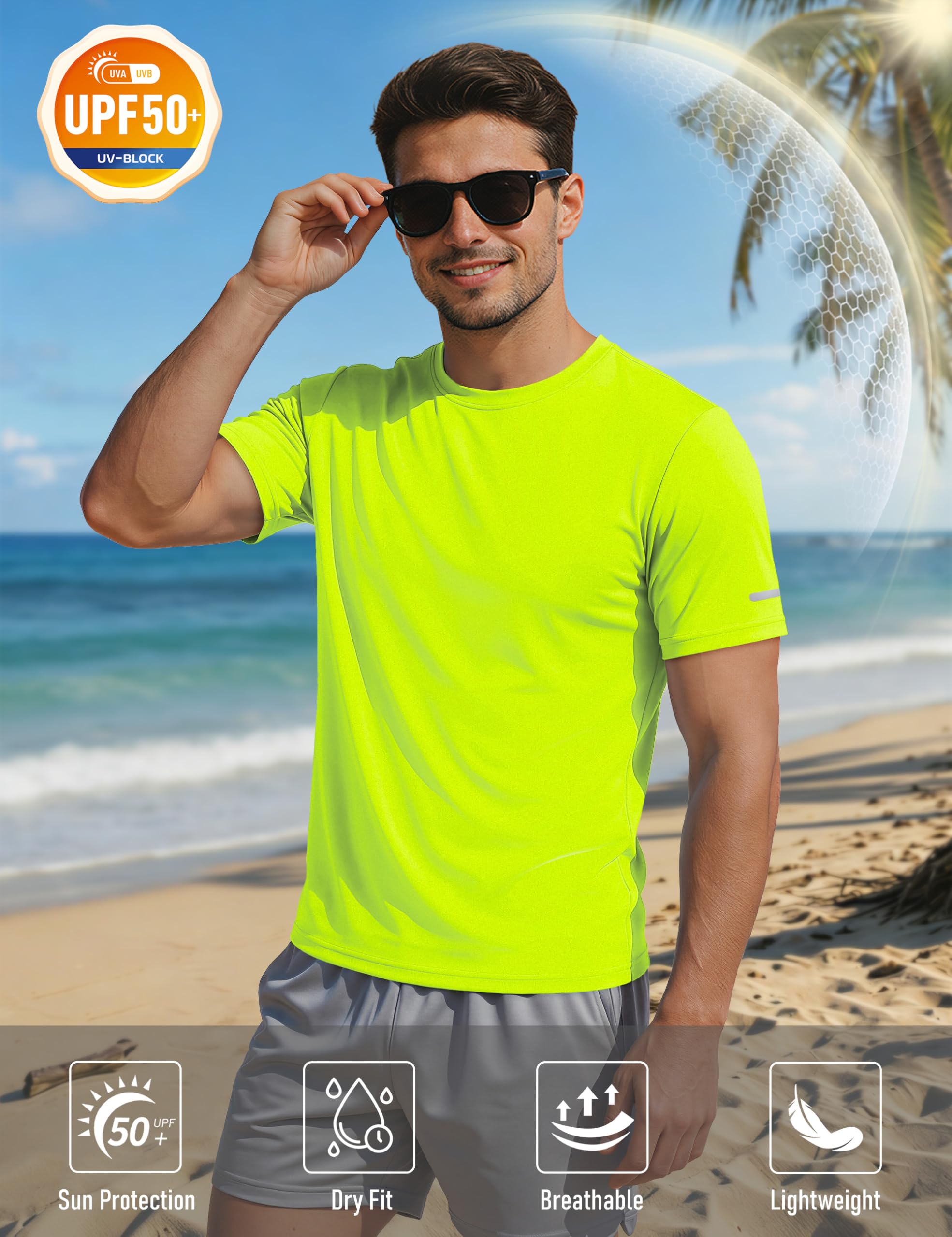 MAGCOMSEN Mens Workout Shirts Dry Fit Sun Protection Athletic Short Sleeve Shirt UPF 50+ Gym Running Swim Rash Guard Top