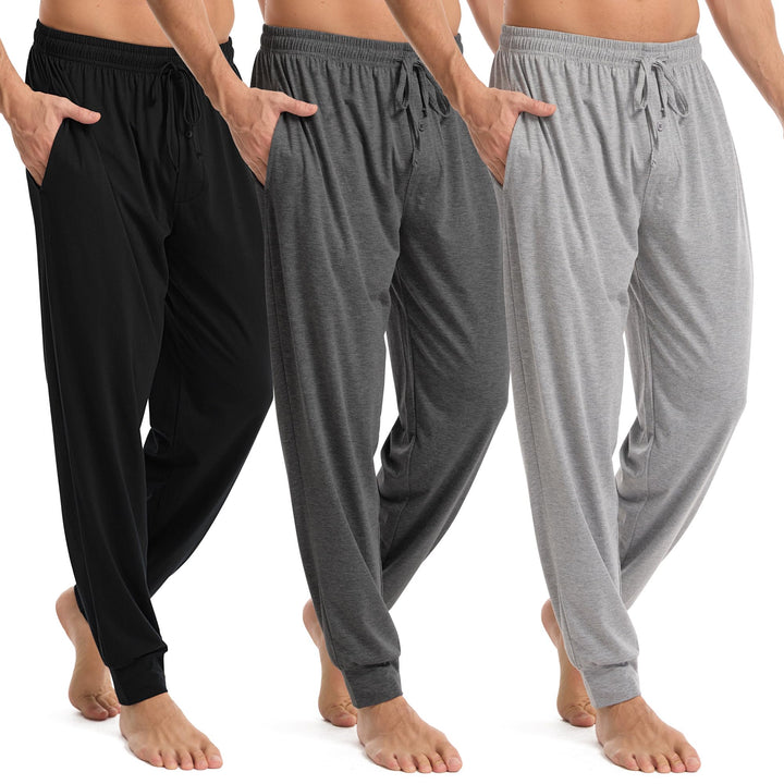 3 Pack Mens Pajama Pants Cotton Jogger Pjs Lightweight Lounge Pant