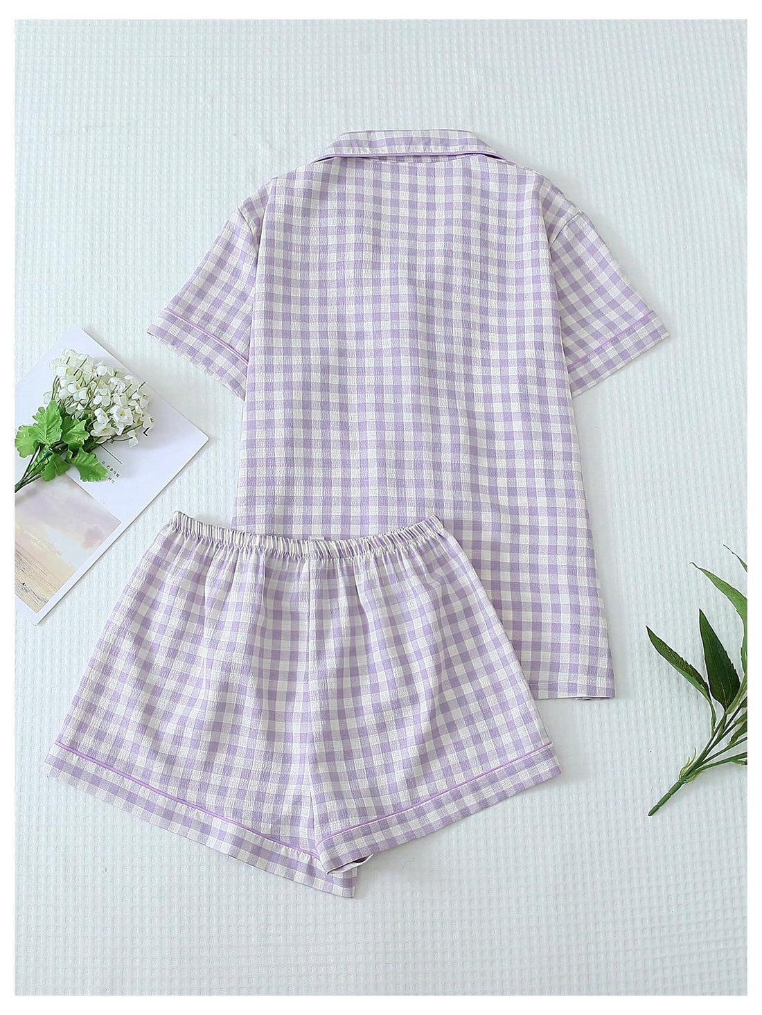 Verdusa Pajamas Sets 2 Piece Gingham Cute Button Down Shirts with Shorts
