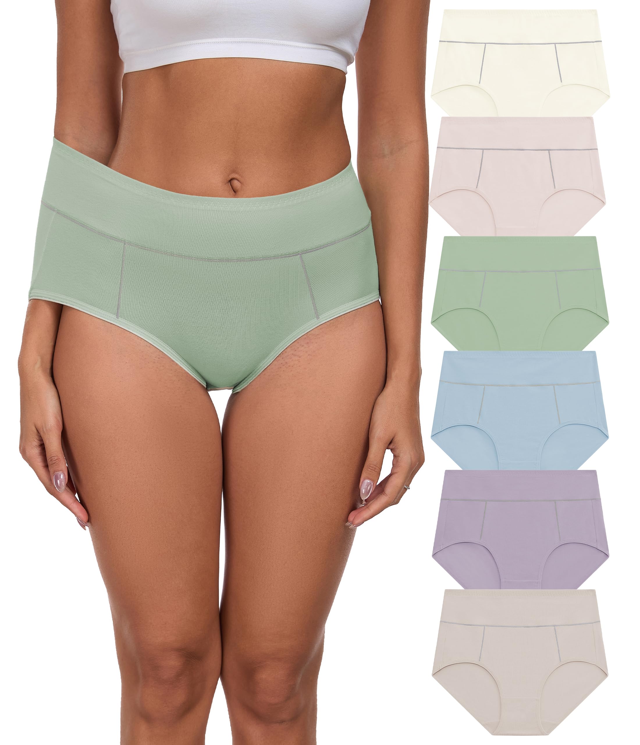 ANLIQI Women's Cotton Underwear High Waist Tummy Control Briefs Full Coverage Multipack Breathable Stretch Ladies Panties