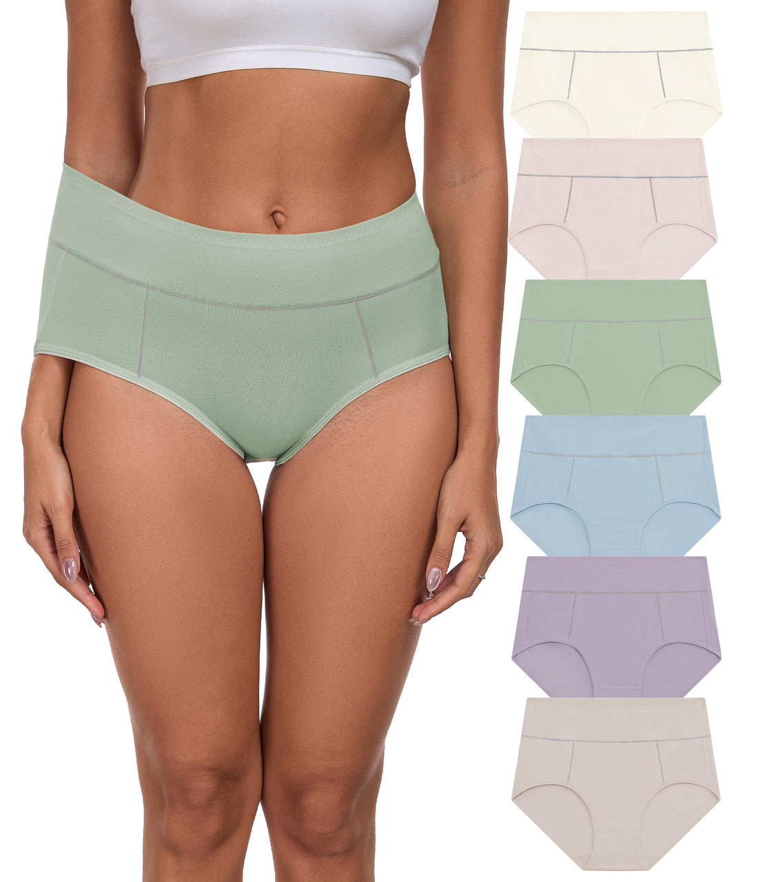 ANLIQI Women's Cotton Underwear High Waist Tummy Control Briefs Full Coverage Multipack Breathable Stretch Ladies Panties