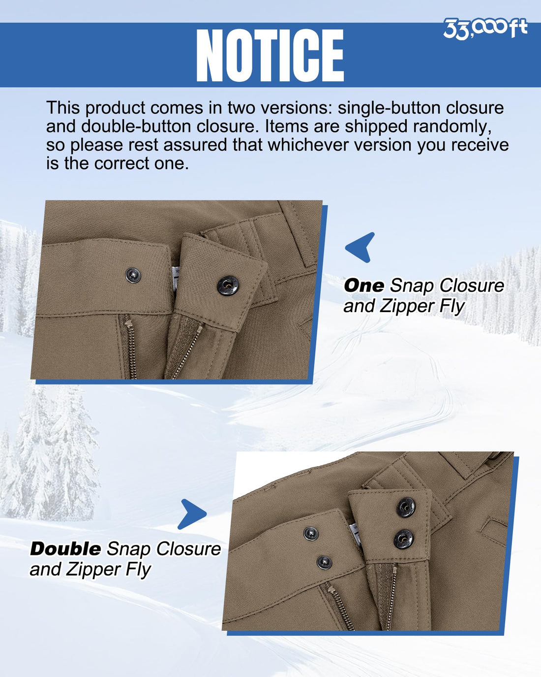 33,000ft Men's Winter Snow Ski Fleece Lined Pants Warm Waterproof Softshell Insulated for Snowboard Outdoor Work Hiking