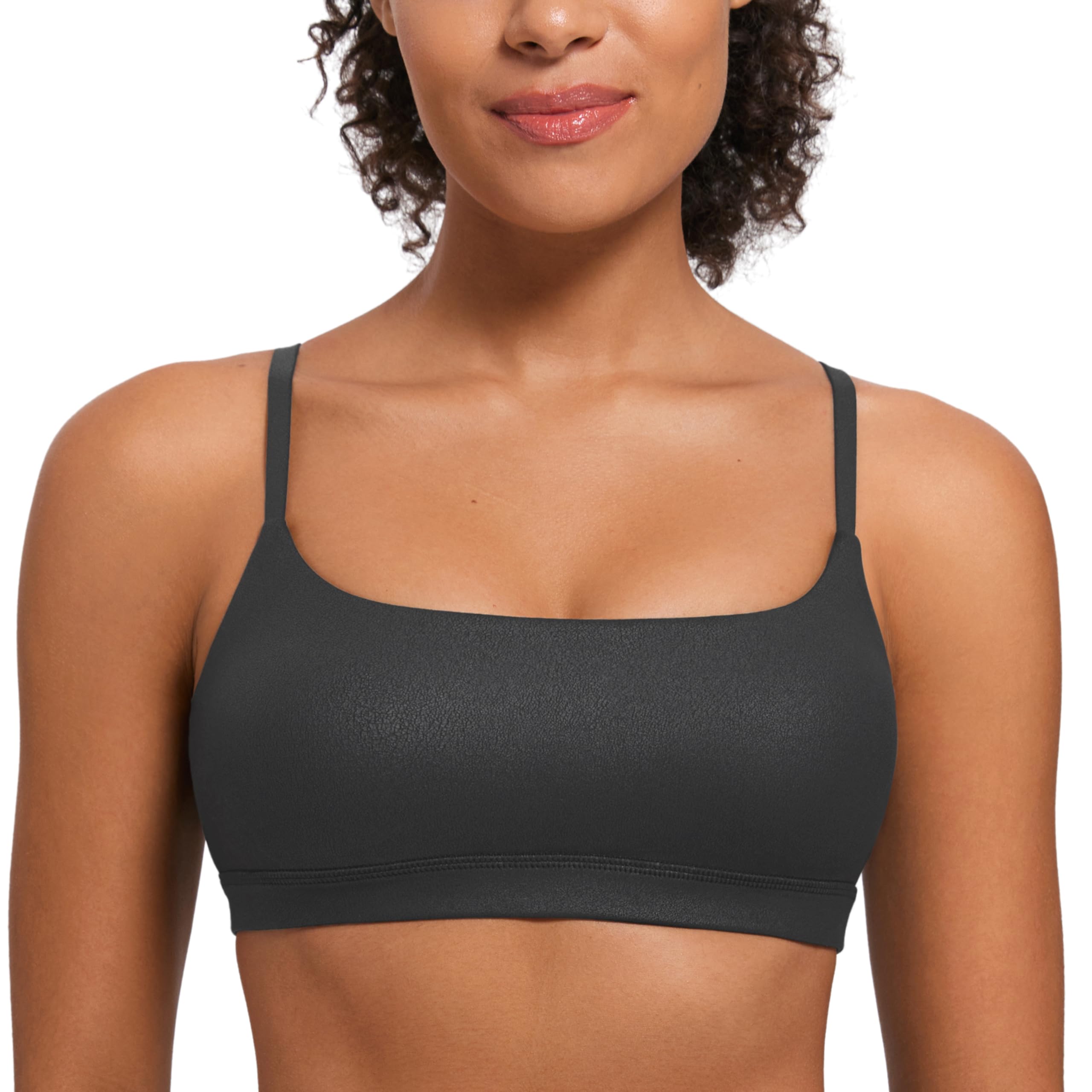 CRZ YOGA Butterluxe Scoop Neck Sports Bras | Light Support, Removable Pads, Yoga, Extremely Soft, U Back, Adjustable Spaghetti Straps, for Women