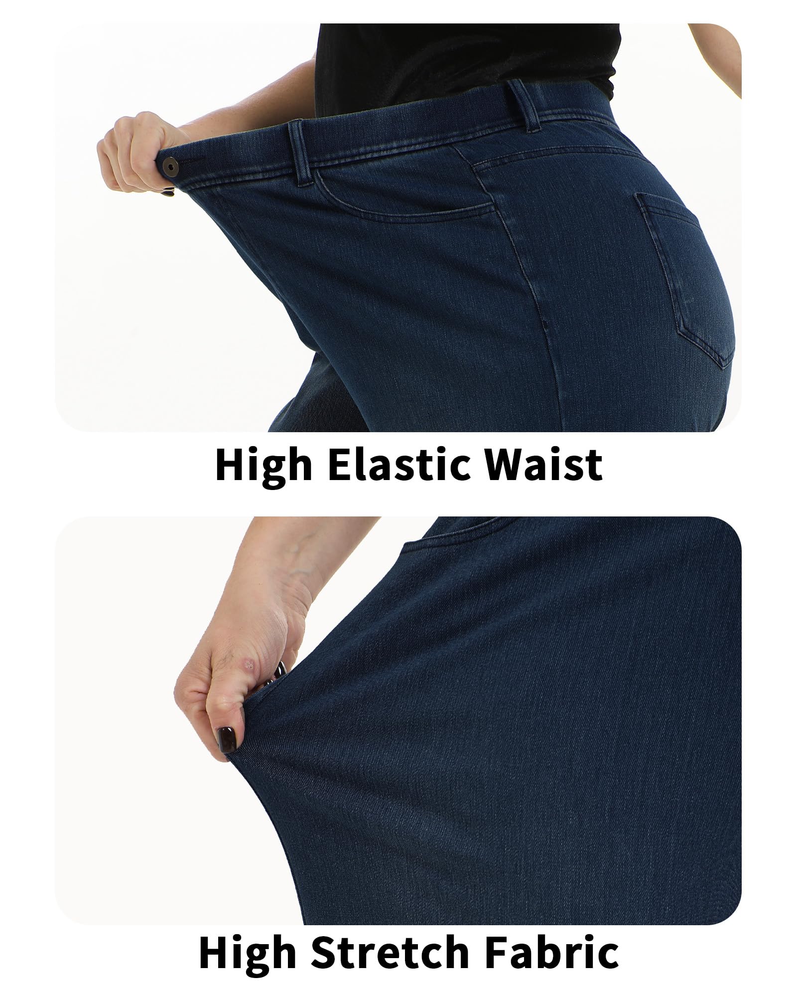 Pull On Jeans for Women Wide Leg High Waisted Stretch Baggy Jeans Casual Trendy Straight Denim Pants (with Plus Size)