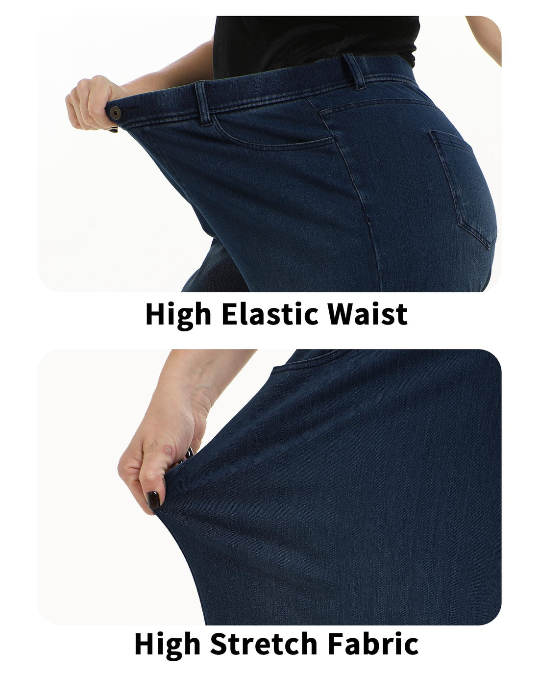 Pull On Jeans for Women Wide Leg High Waisted Stretch Baggy Jeans Casual Trendy Straight Denim Pants (with Plus Size)