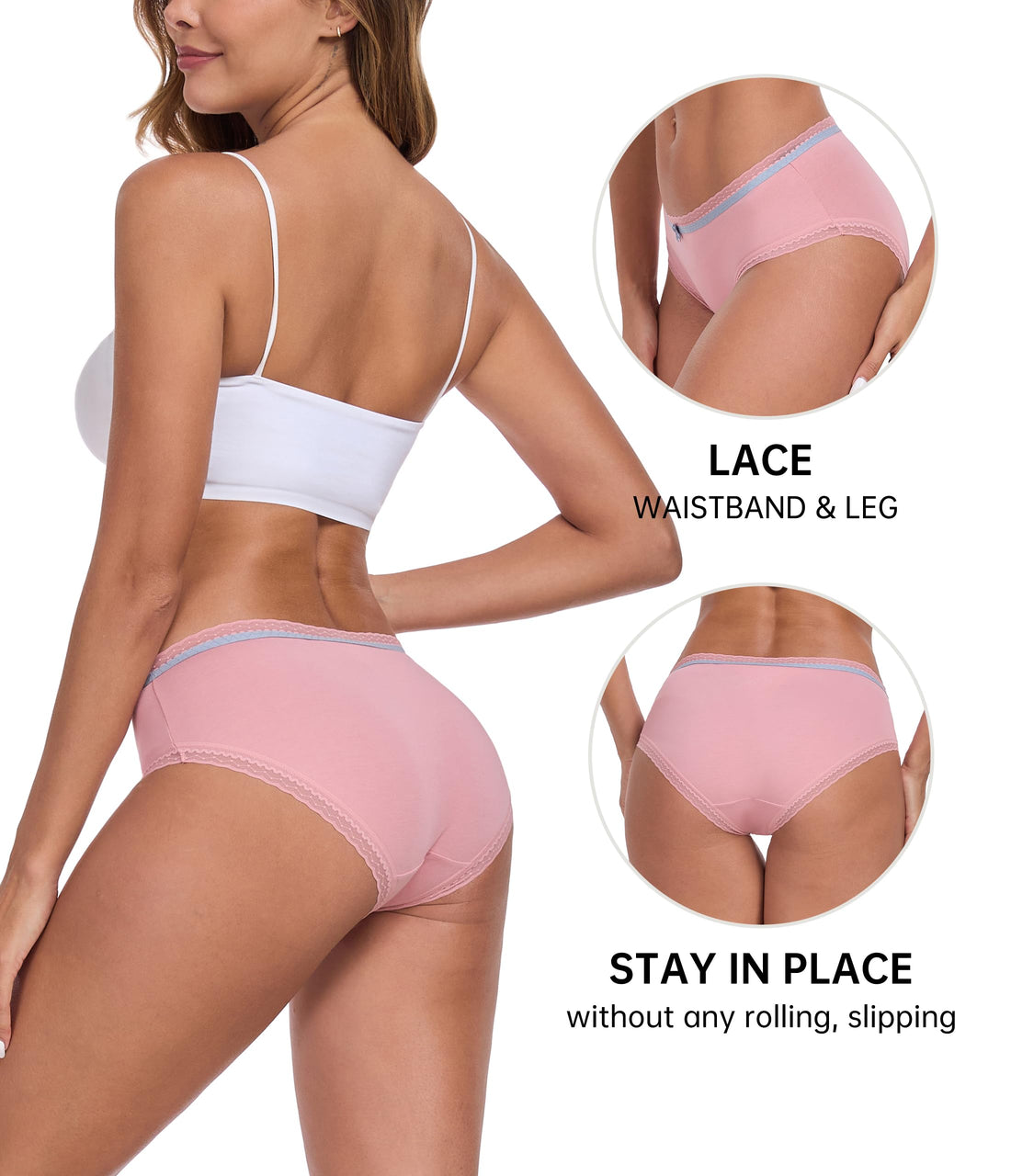 ANLIQI Cotton Underwear for Women Soft Lace Trim Hipster Panties Low Rise Bikini Undies Multipack