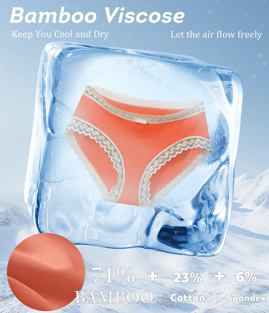 ANLIQI Womens Underwear Lace Trim Hipster Panties Pack Soft Moisture Wicking Cotton Bikini Briefs Cool Undies Underpants