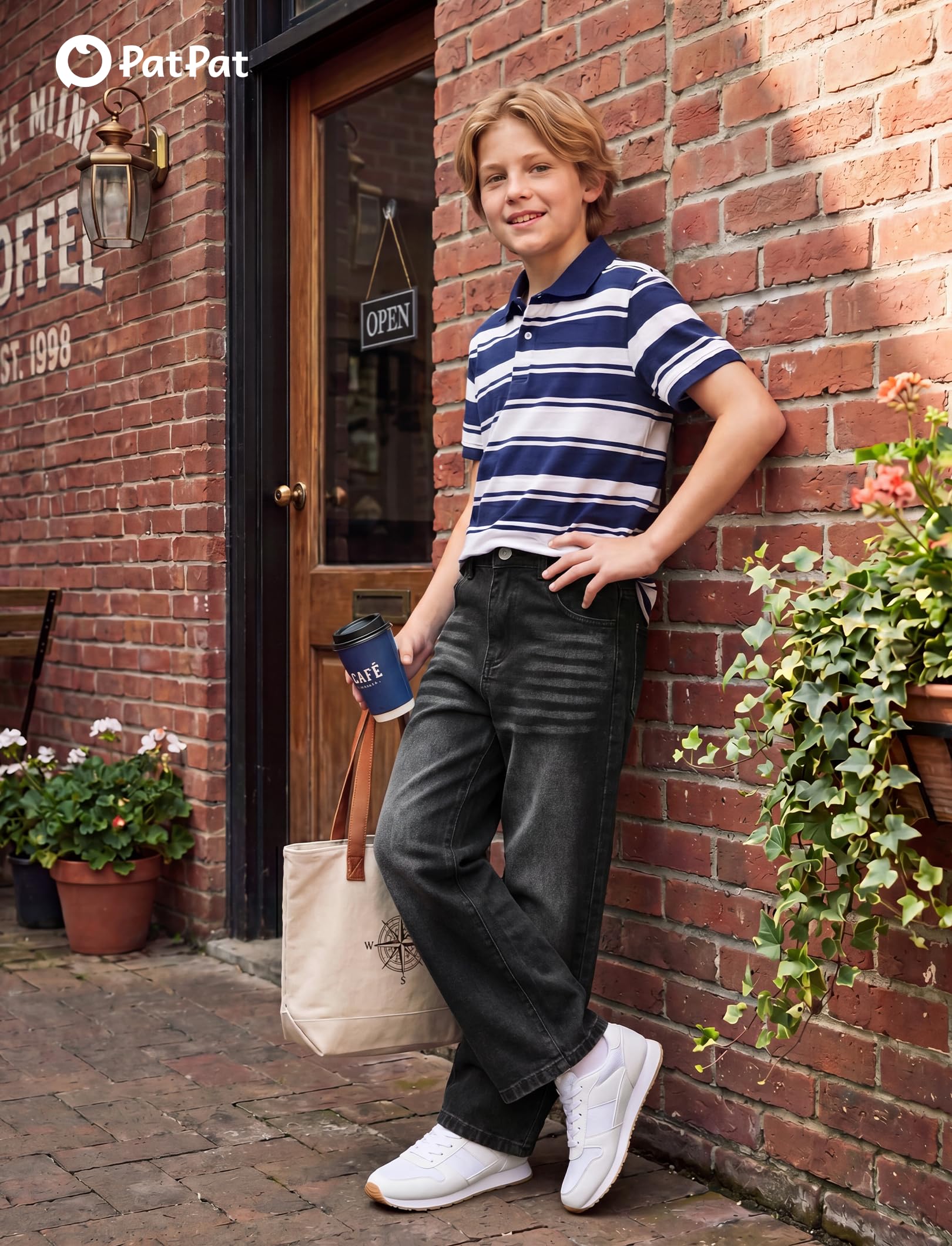 PATPAT Boys Baggy Jeans, Classic Straight Leg Jeans for Boys, 5-14 | Comfort & Breathable Boys' Jeans, Elastic Baggy Pants for Growing Child, School Attire, Outdoor, Gift Giving