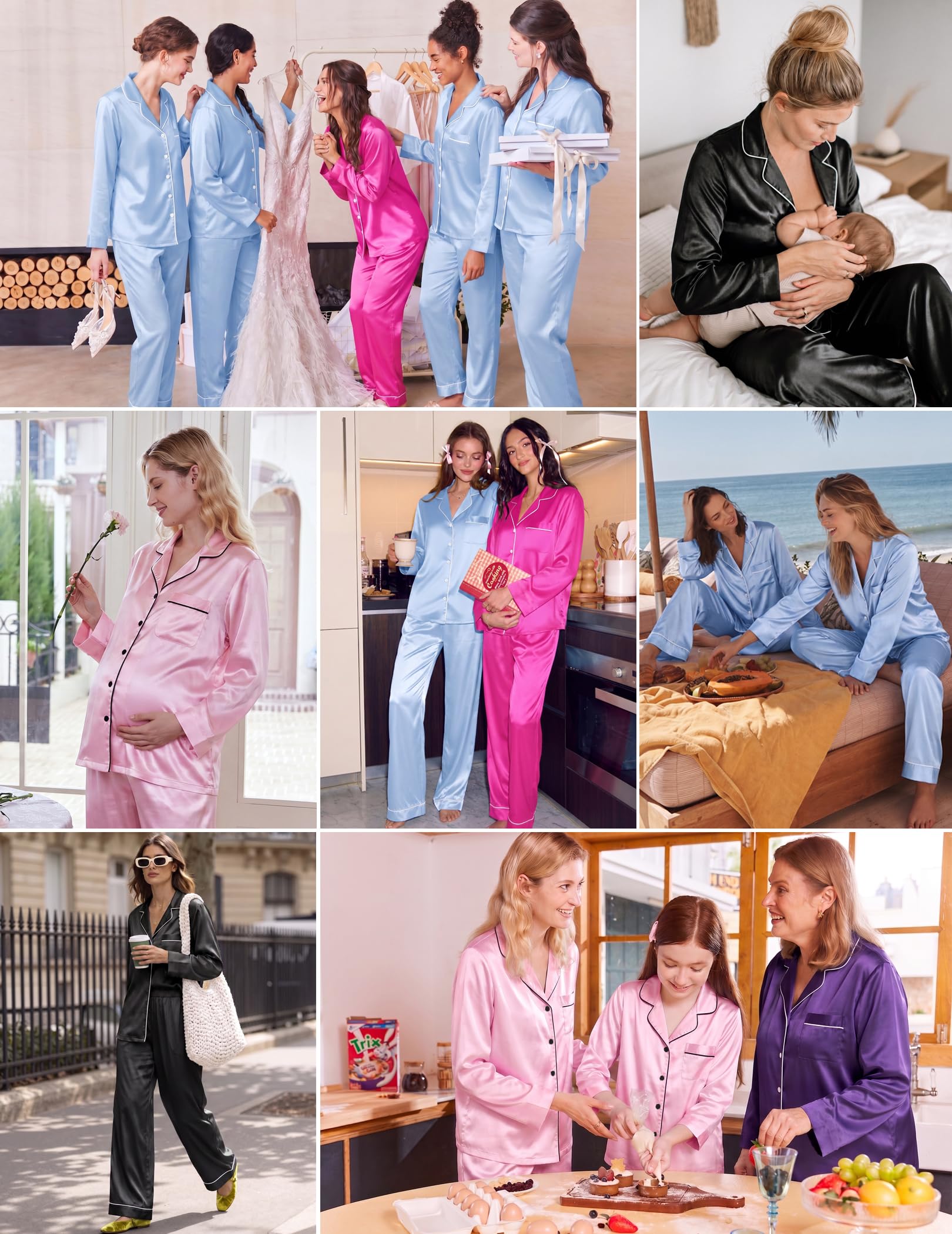 Ekouaer Womens Pajamas Silk Satin Long Sleeve Button Down Pjs Lounge Set