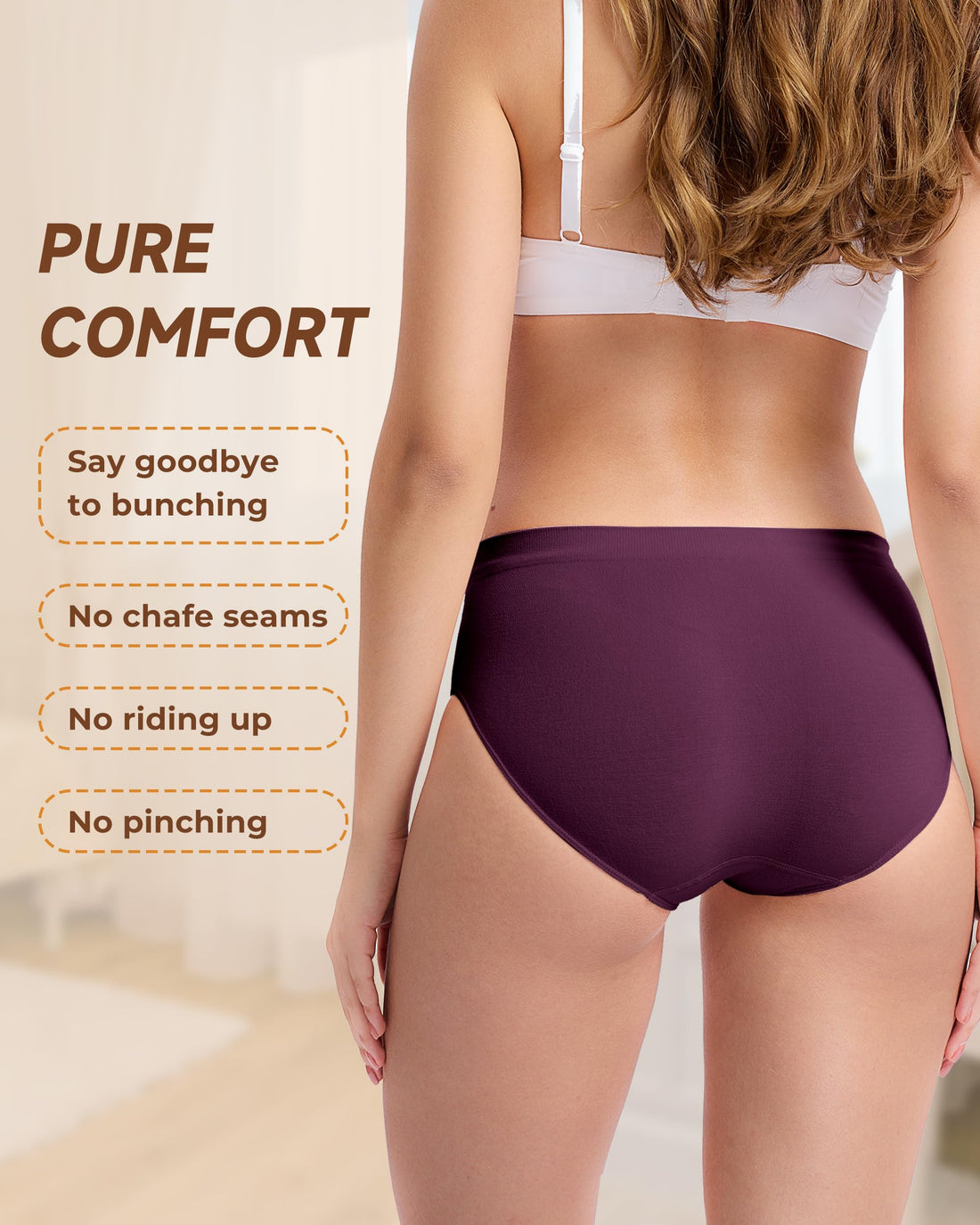Women's Bamboo Seamless Bikini Panties Moisture-Wicking Stretchy Breathable Hipster Coverage Ladies Underwear 6-pack