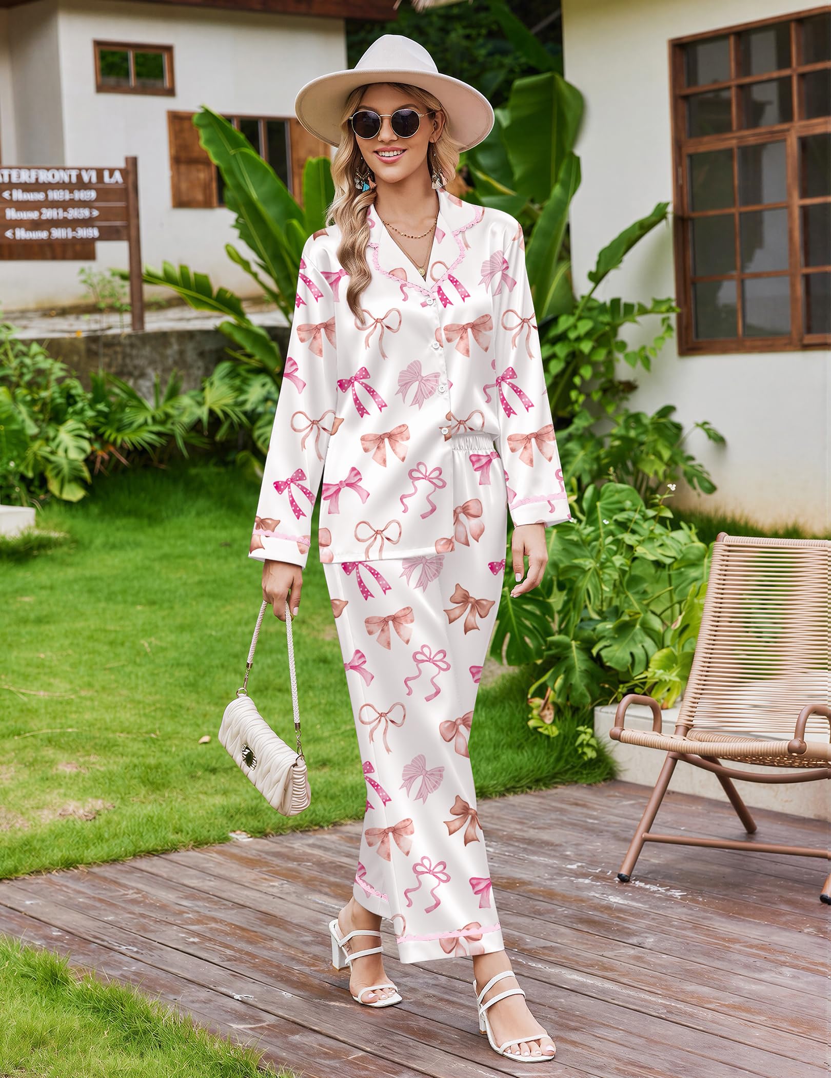 Ekouaer Satin Pajamas for Women Set 2 Piece Silk Pjs Long Sleeve Lounge Set