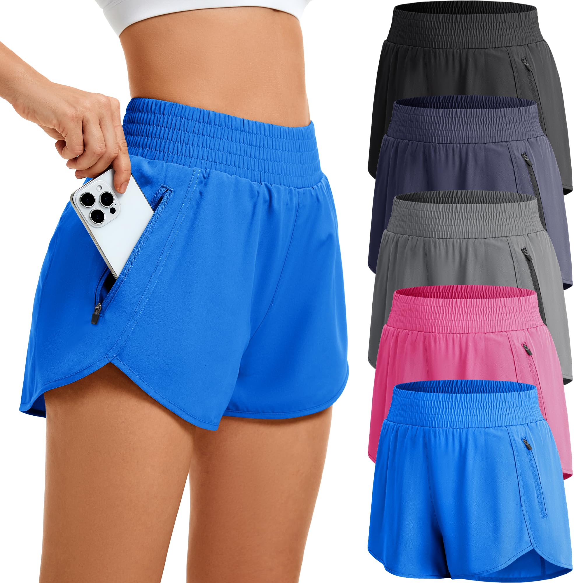 CE' CERDR Women's Athletic Workout Short High Waisted Elastic Running Shorts with Pockets for Gym Casual