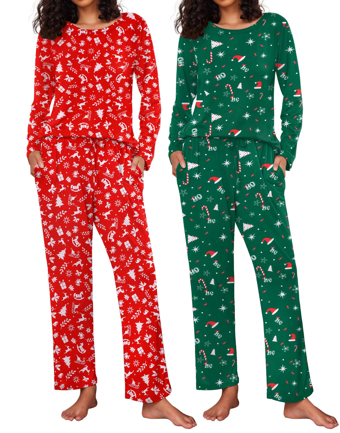 Ekouaer Women's 2 Pack Pajama Sets Long Sleeve Lounge Set Soft Comfy Pjs