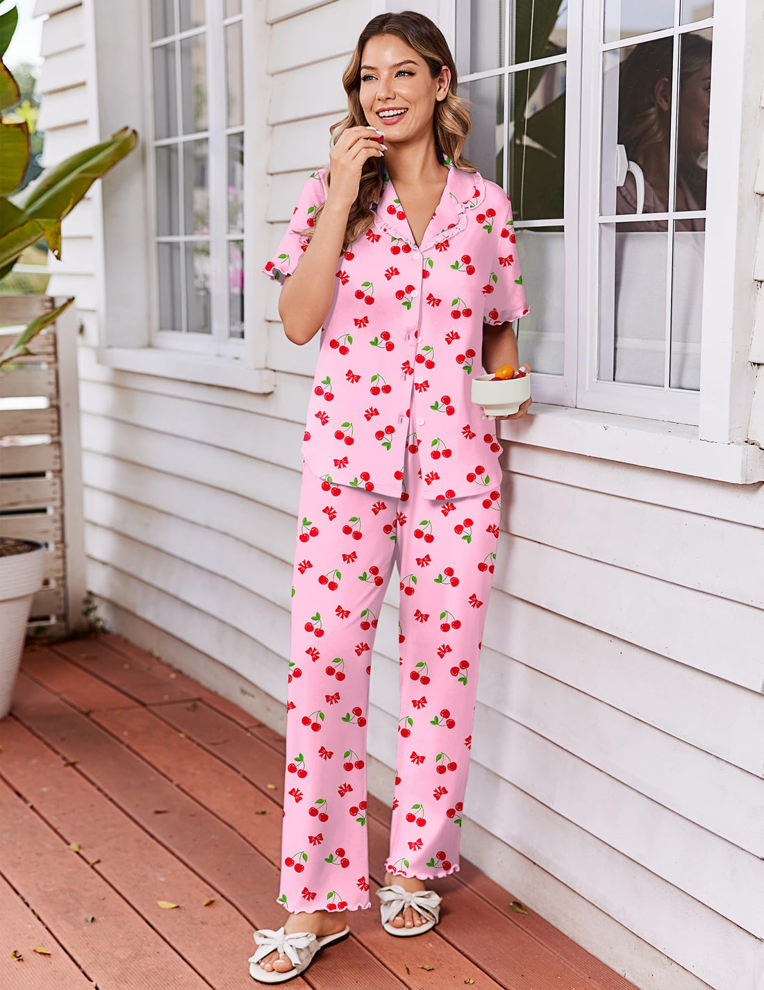 Ekouaer Womens Pajama Sets Short Sleeve Printed PJs Button Down Sleepwear