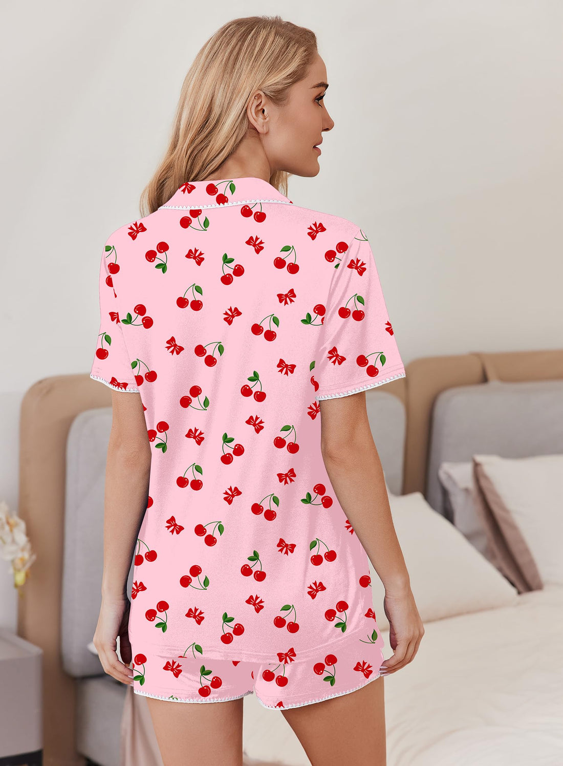 Ekouaer Pajamas for Women Set 2 Piece Soft Button Down Top and Shorts