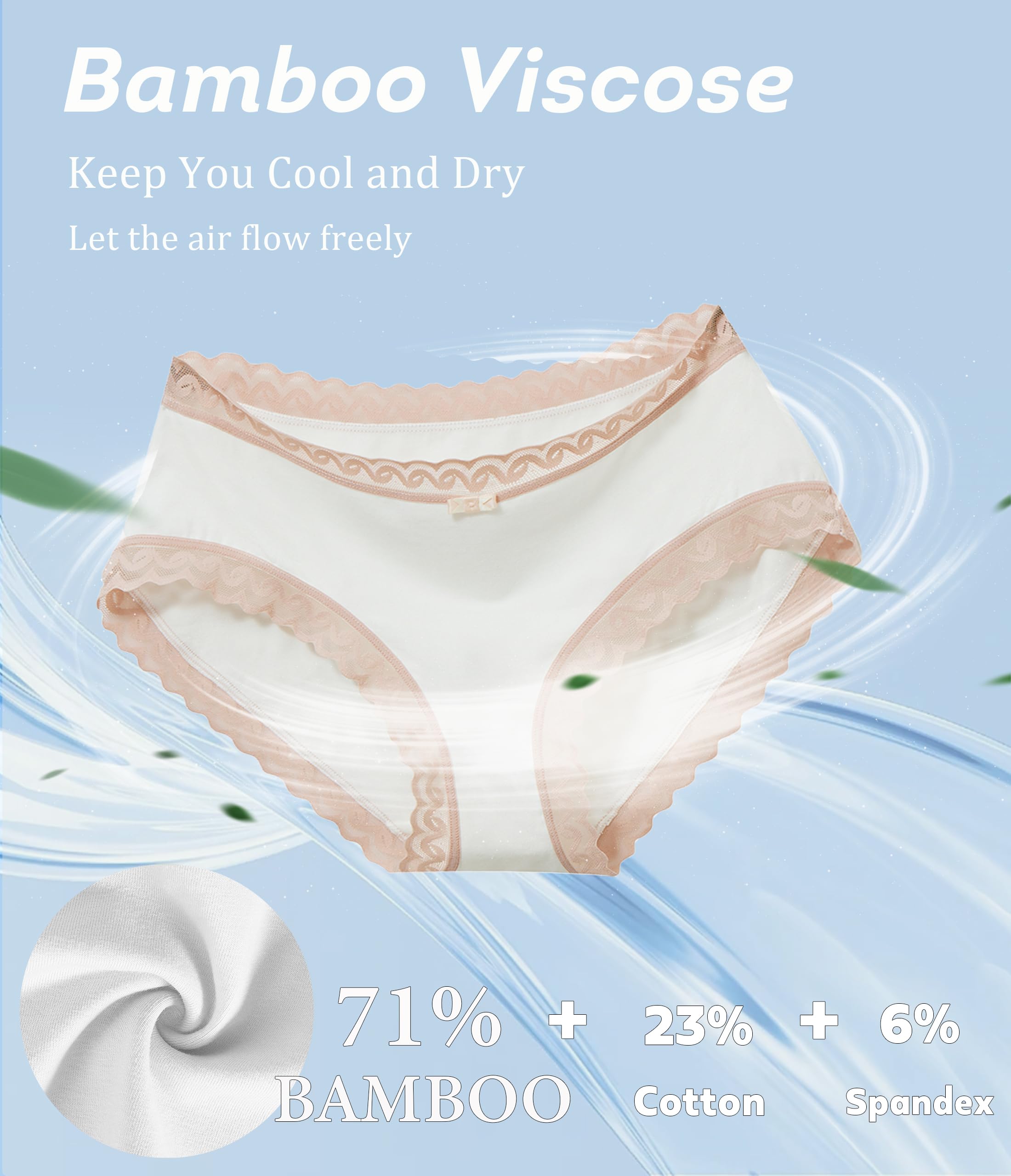 ANLIQI Womens Underwear Lace Trim Hipster Panties Pack Soft Moisture Wicking Cotton Bikini Briefs Cool Undies Underpants