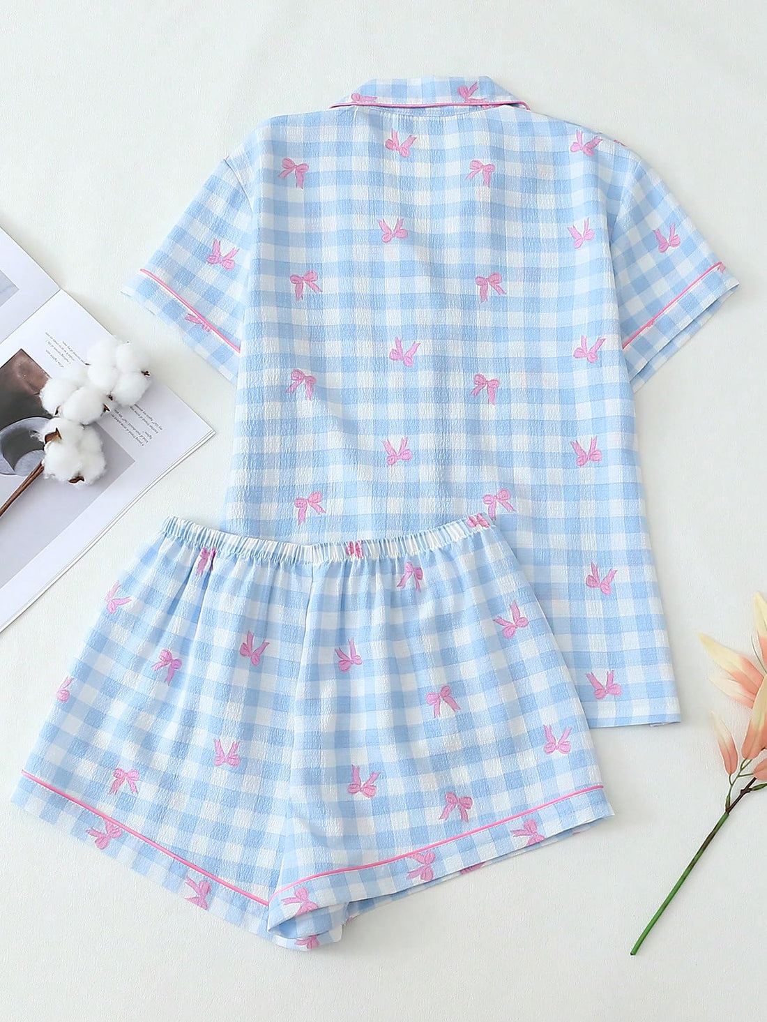 Verdusa Pajamas Sets 2 Piece Gingham Cute Button Down Shirts with Shorts