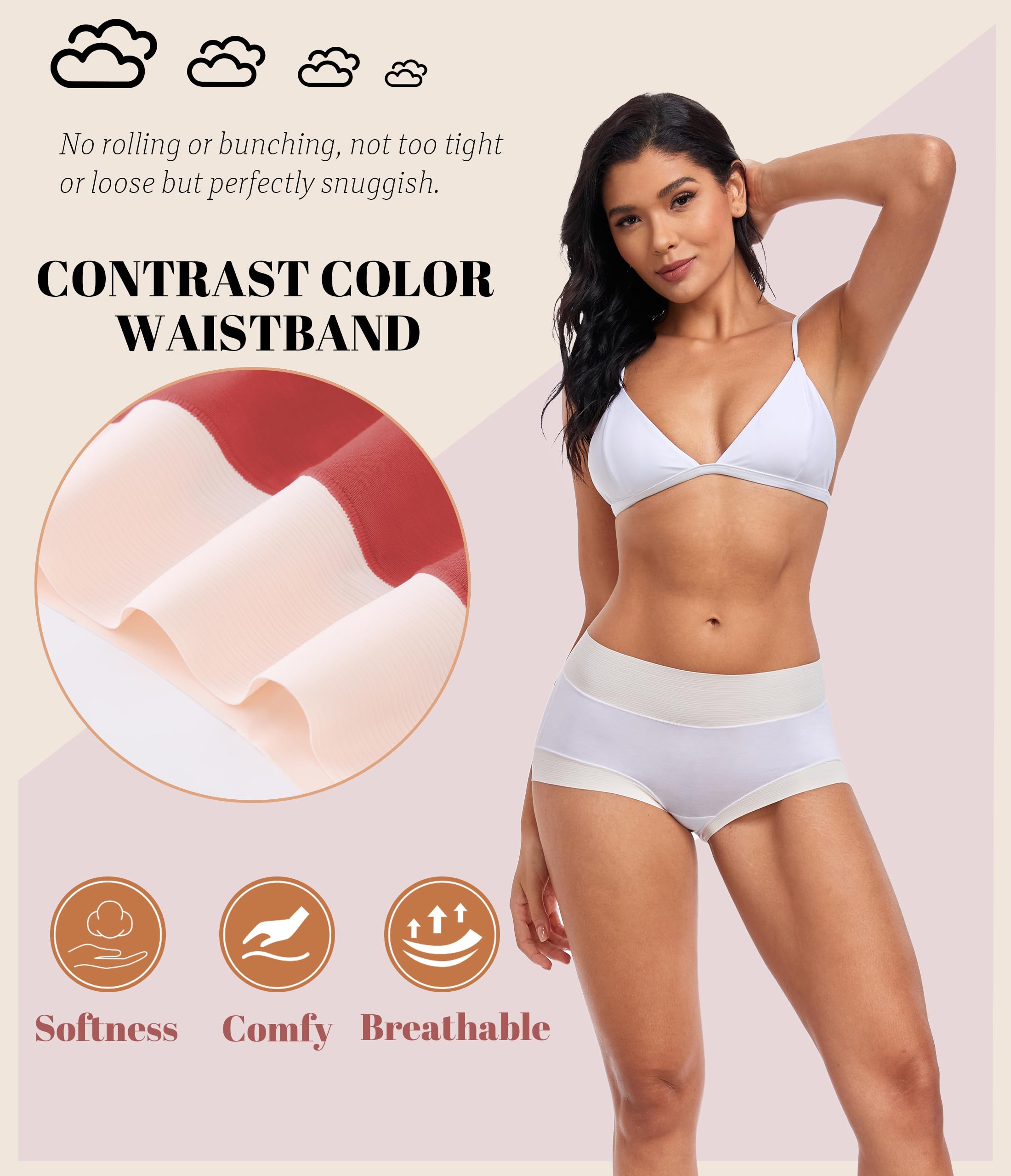 ANLIQI Women's Modal High Waisted Briefs,Soft Breathable Full Coverage Underwear Pack Moisture Wicking Ladies Panties