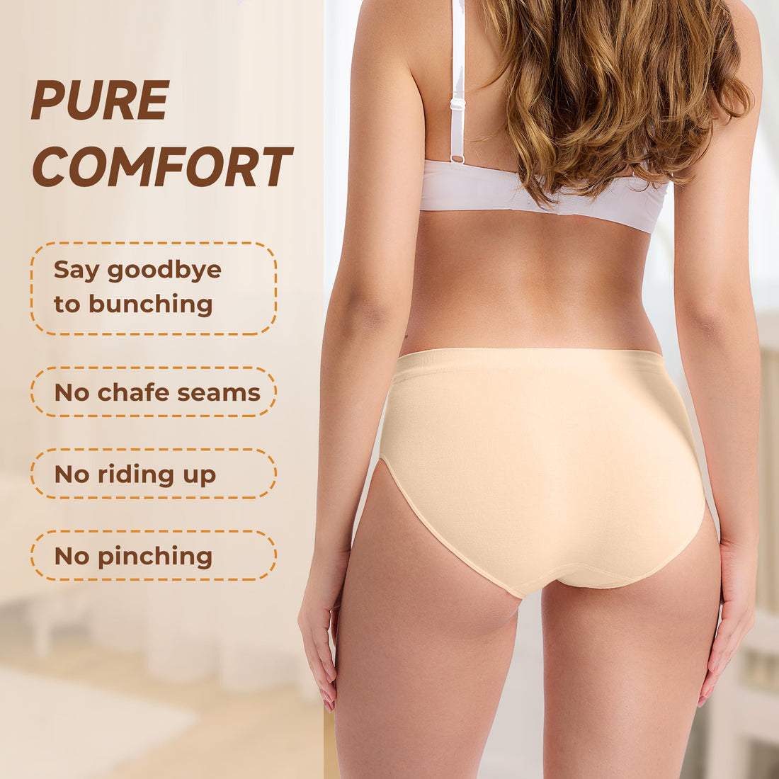 Women's Bamboo Seamless Bikini Panties Moisture-Wicking Stretchy Breathable Hipster Coverage Ladies Underwear 6-pack