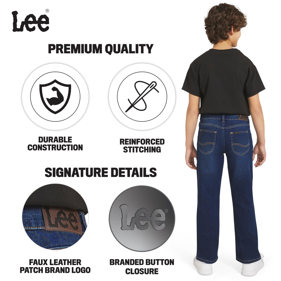 Lee Boys' 5 Pocket Loose Fit Stretch Waist Denim Jeans
