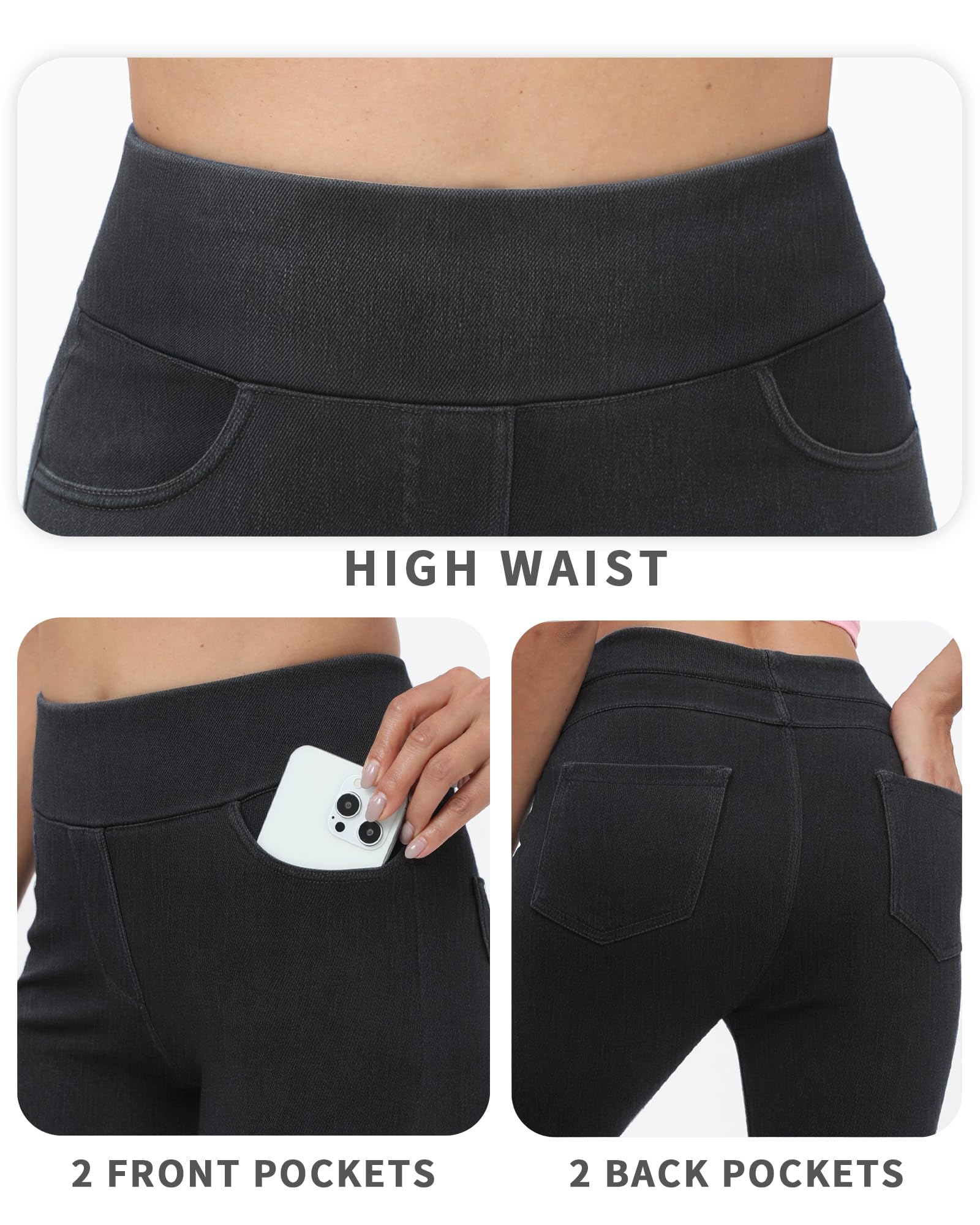 Jeggings for Women with Pockets Tummy Control Stretchy Skinny Jeans Pull On High Waisted Butt Lifting Denim Leggings