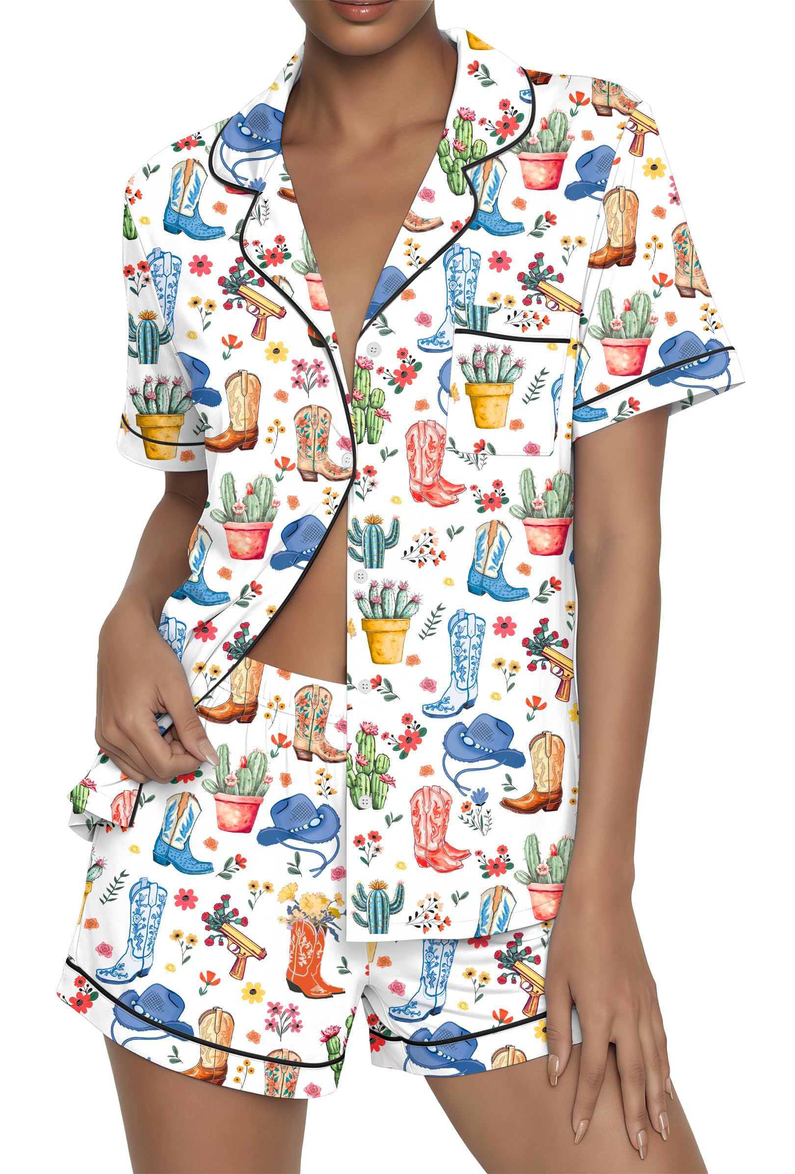Ekouaer Womens Pajama Sets Button Up Pjs 2 Piece Short Sleeve Sleepwear