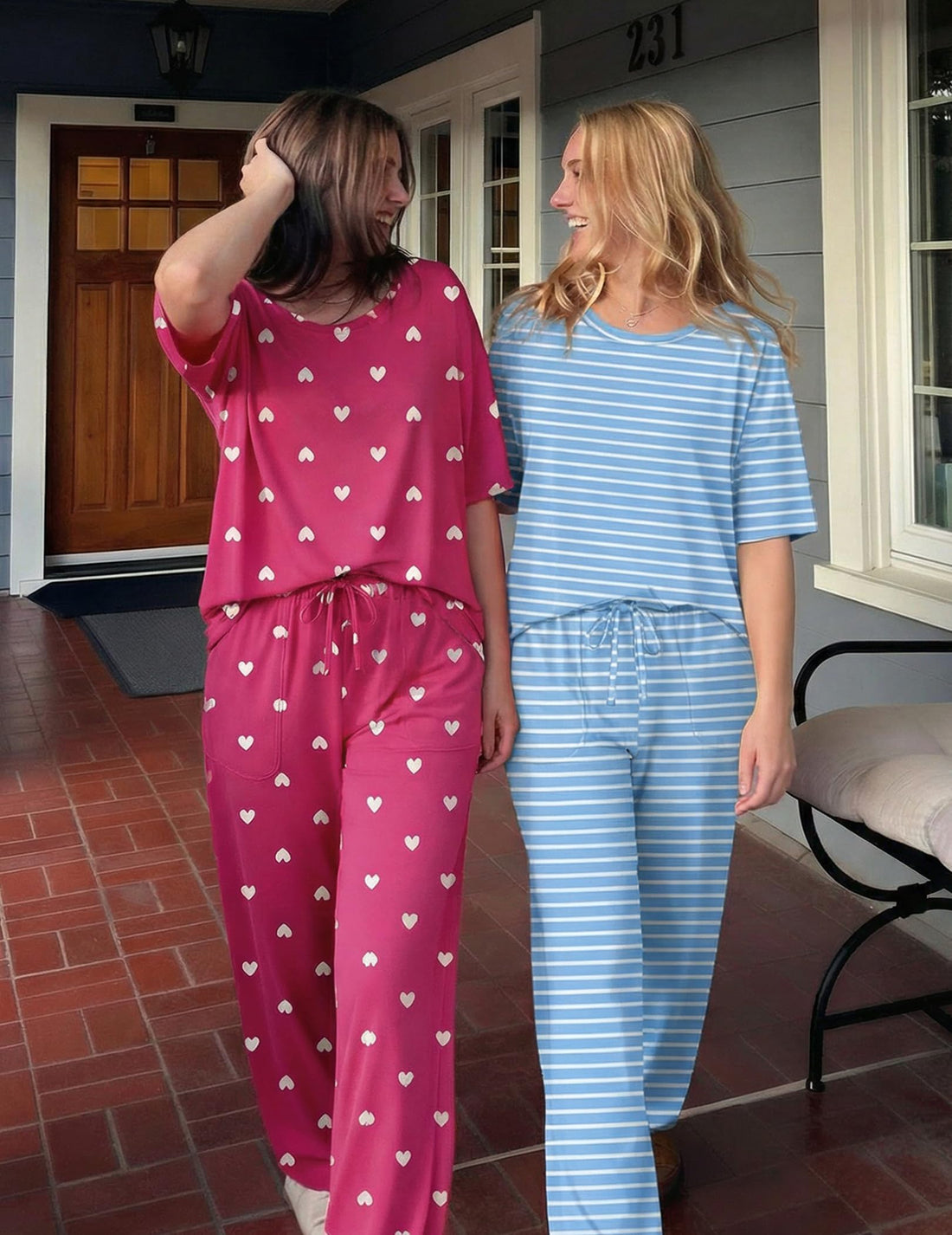 Ekouaer 2 Pack Womens Pajamas Sets Short Sleeve Long Pants Pjs Lounge Set