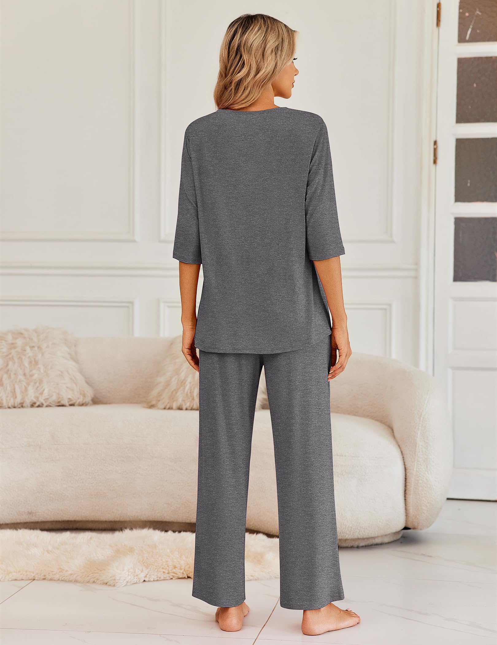 Ekouaer Womens Pajamas Set 2 Piece 3/4 Sleeve Tops Long Pants Pj Set