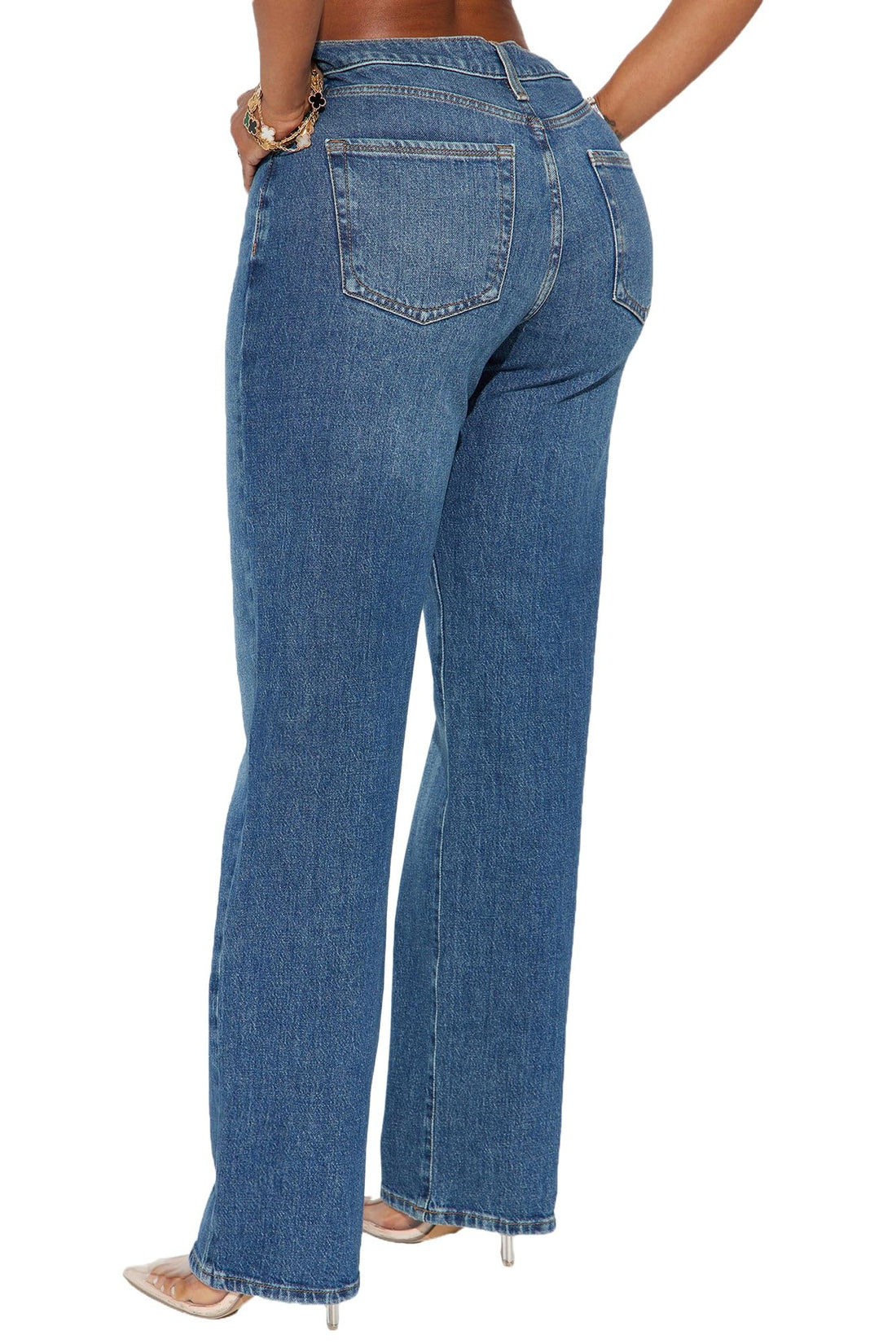 BessCops Straight Leg Jeans for Women High Waisted Wide Leg Stretchy Loose Denim Pants