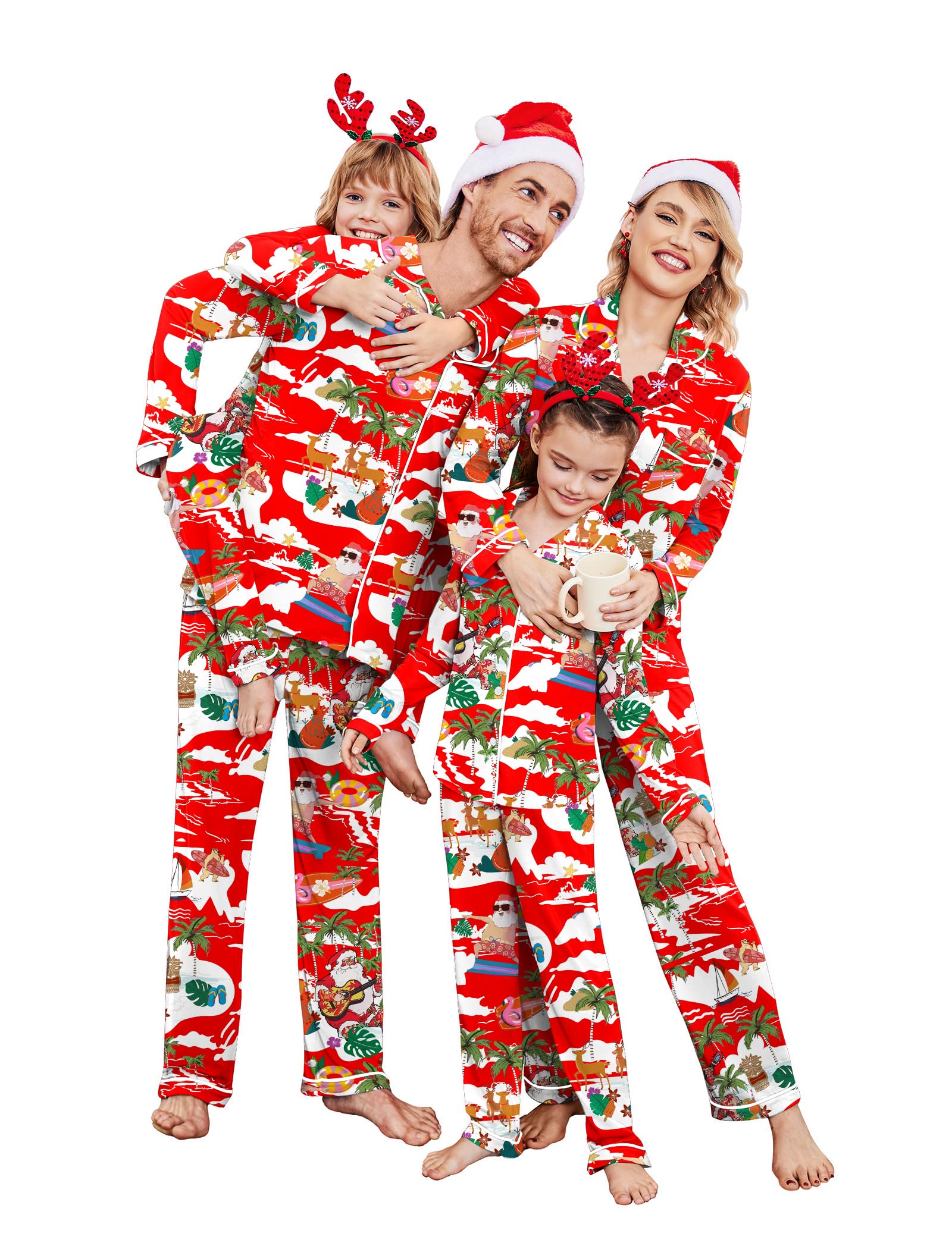 Ekouaer Christmas Family Matching Pajamas Long Sleeve Button Down Pj Set