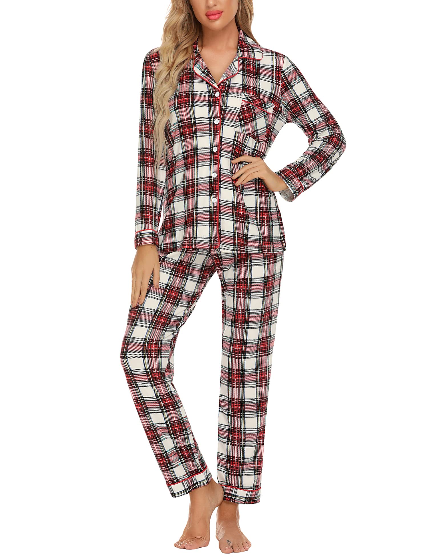 Leikar Button Up Pajamas For Women Long Sleeve Viscose Soft Pjs Lounge