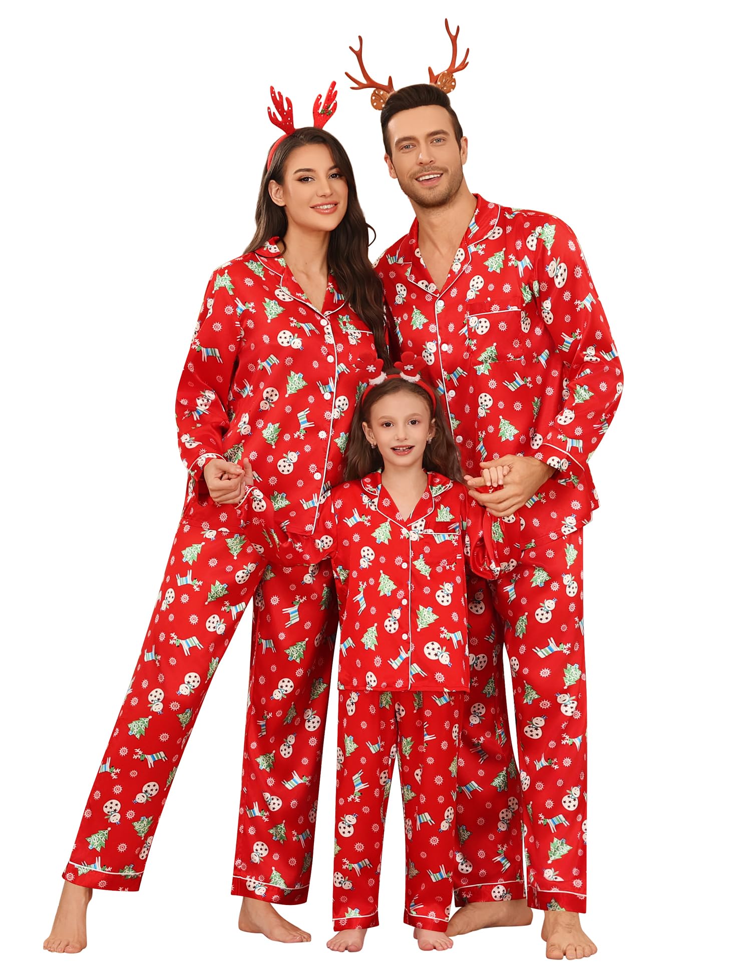 SWOMOG Family Matching Pajamas Set Silk Satin Button Down Sleepwear Long Sleeve Nightwear 2 Pcs Pj Set S-XXL