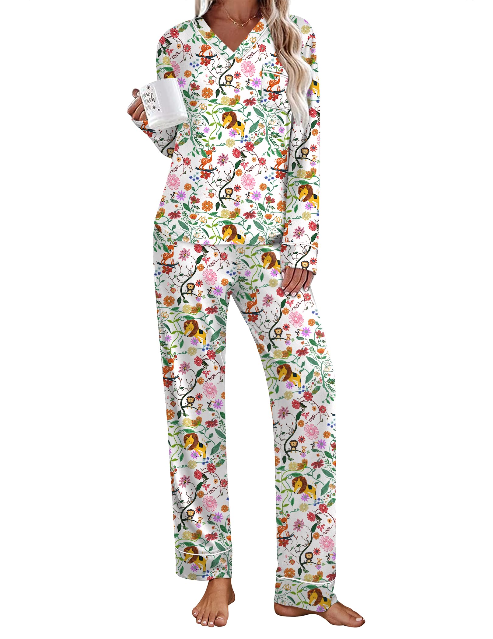 Ekouaer Womens Pajamas Sets 2 Piece PJs Long Sleeve Sleepwear Loungewear
