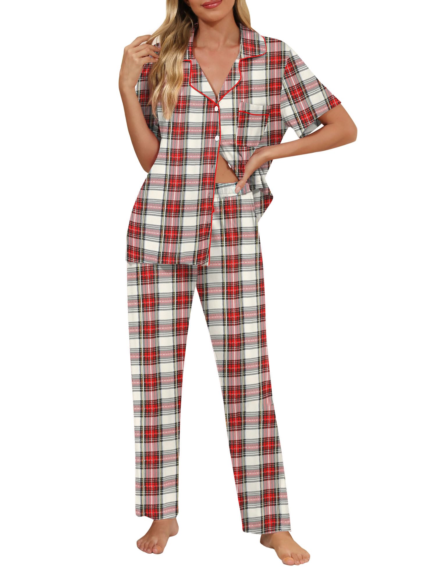 Senert Womens 2 Piece Pajamas Set Button Down Top and Pants Soft Sleepwear