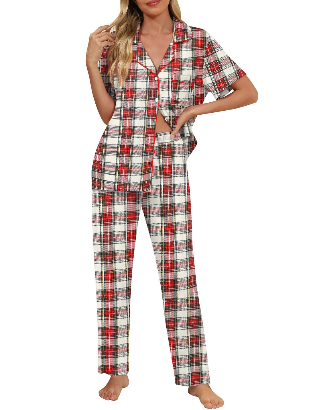 Senert Womens 2 Piece Pajamas Set Button Down Top and Pants Soft Sleepwear