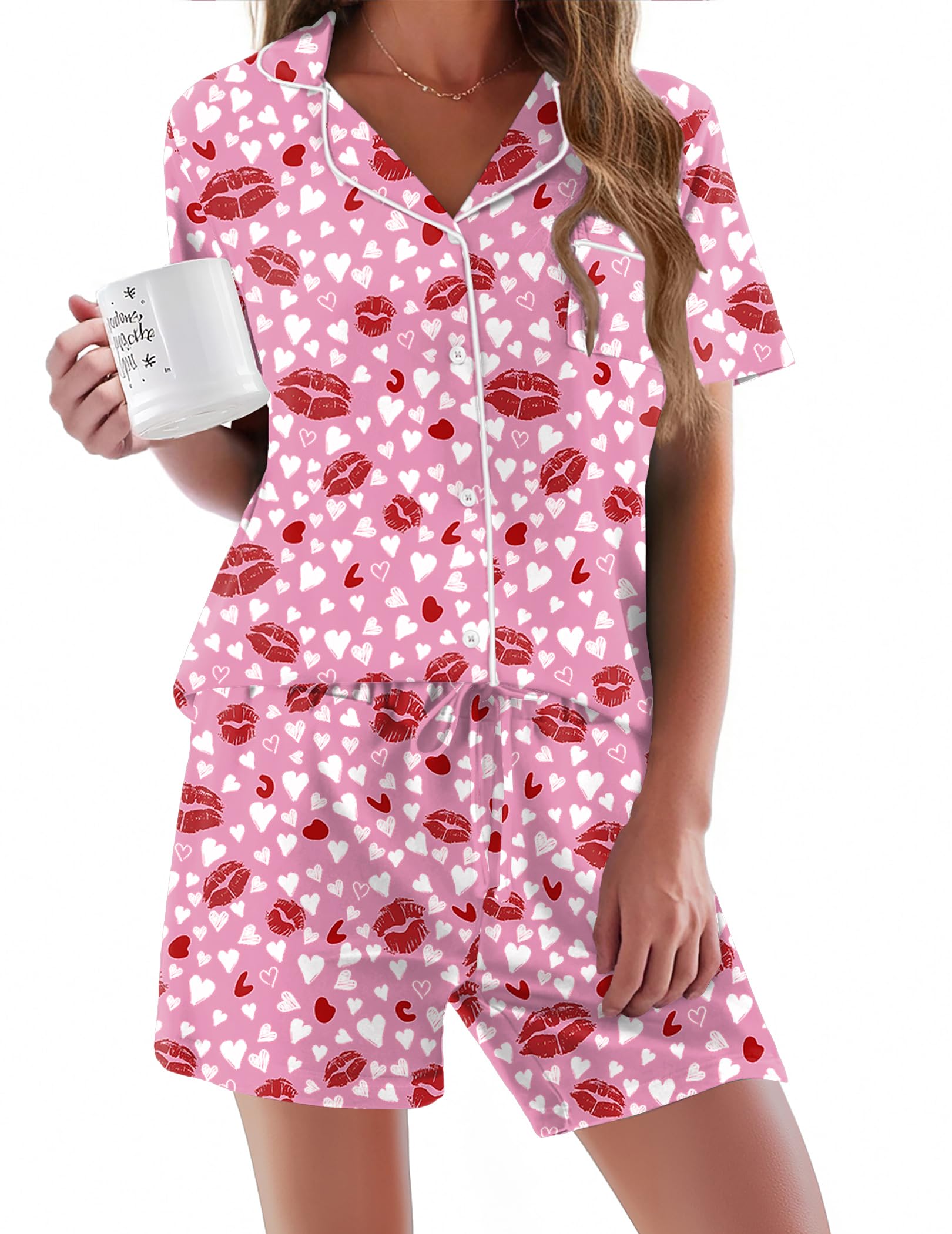 Ekouaer Pajamas Set for Women Short Sleeve Sleepwear Button Down Pj XS-XXXL