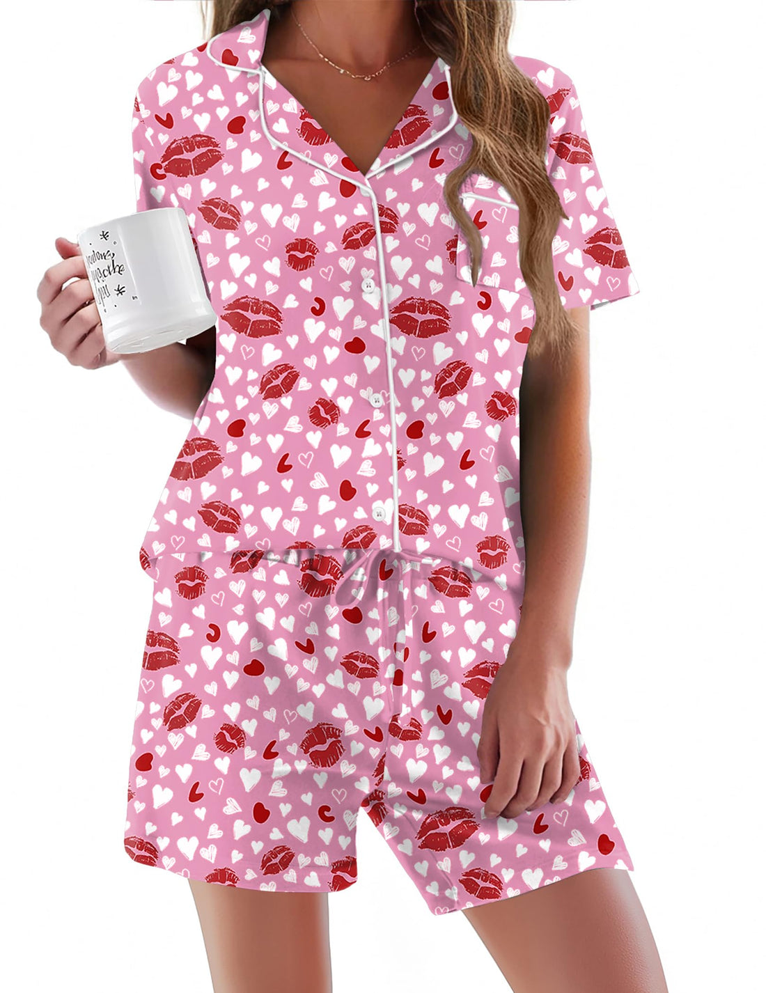 Ekouaer Pajamas Set for Women Short Sleeve Sleepwear Button Down Pj XS-XXXL