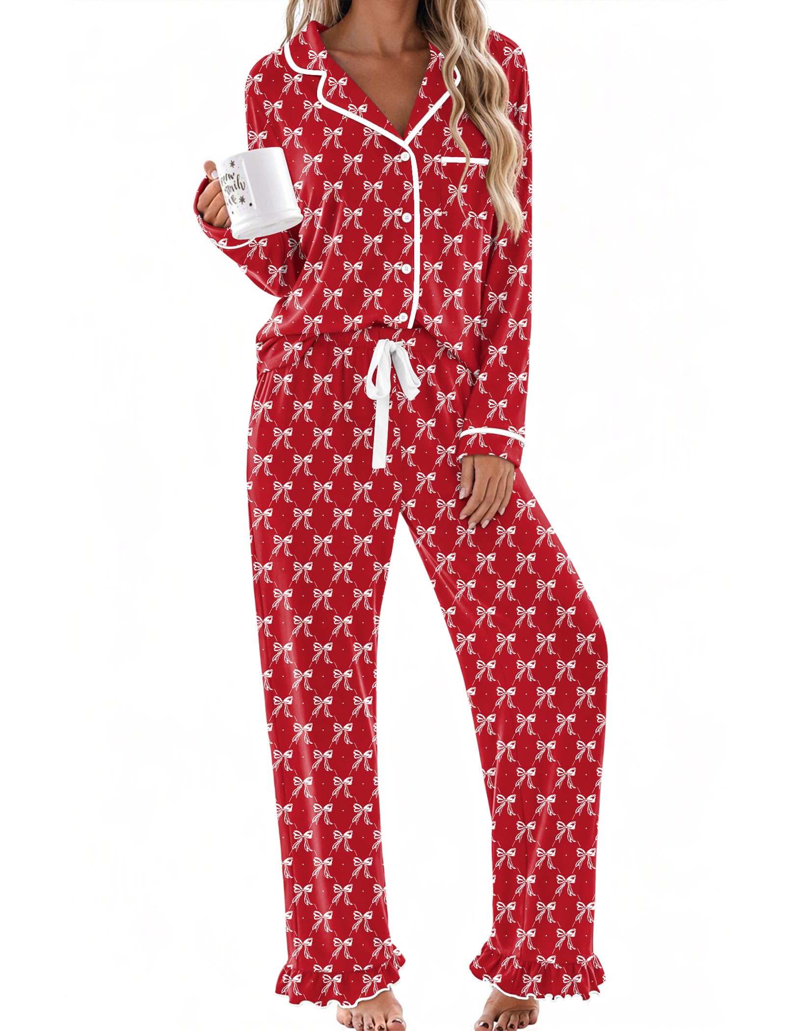 Ekouaer Womens Pajama Sets Long Sleeve Sleepwear Button Down Pjs Loungewear