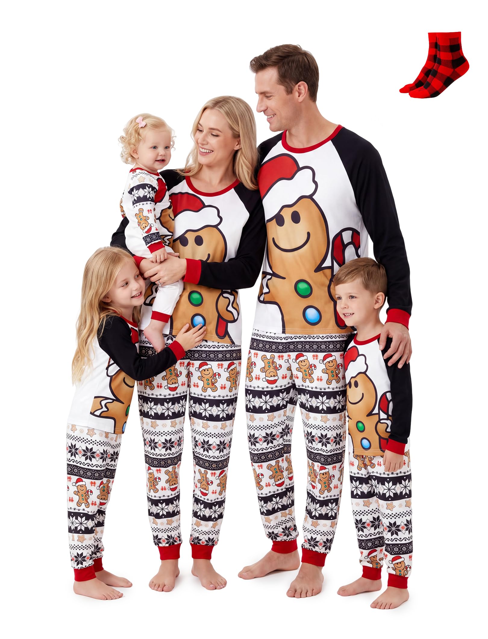 PATPAT Family Christmas Pajamas Matching Sets Gingerbread PJs with Socks