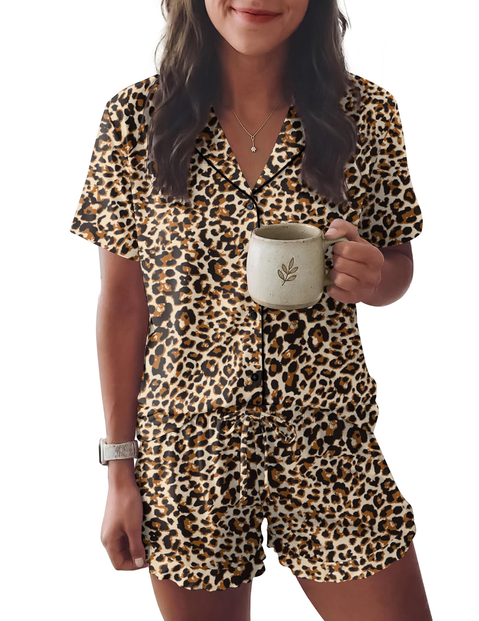 Ekouaer Womens Pajama Sets Button Down Cute Ruffled Pjs Set Sleepwear