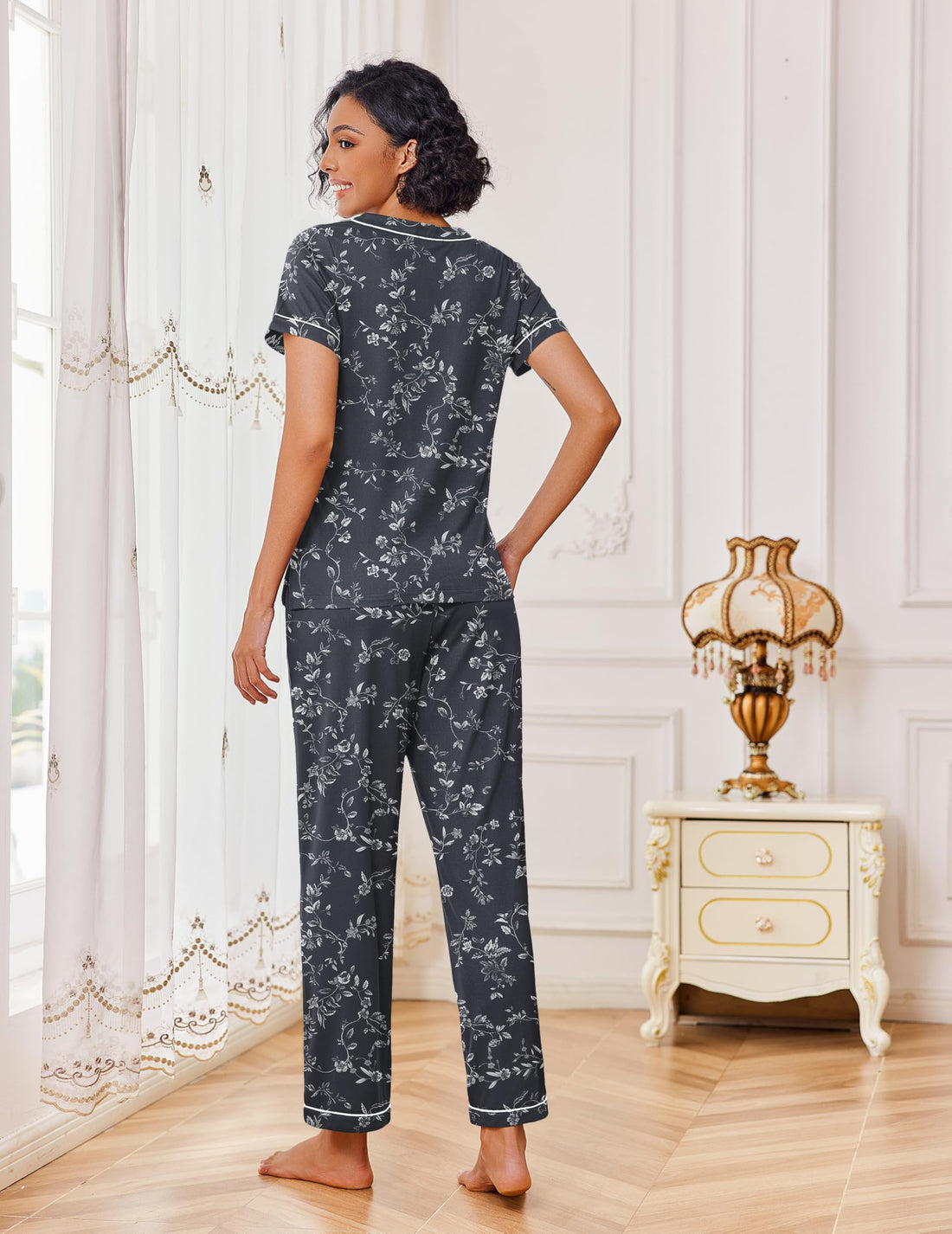 Ekouaer Pajamas for Women Set 2 Piece Lounge Set Soft Pajama Sets Short Sleeve and Pants Pj Sets Loose Sleepwear with Pockets
