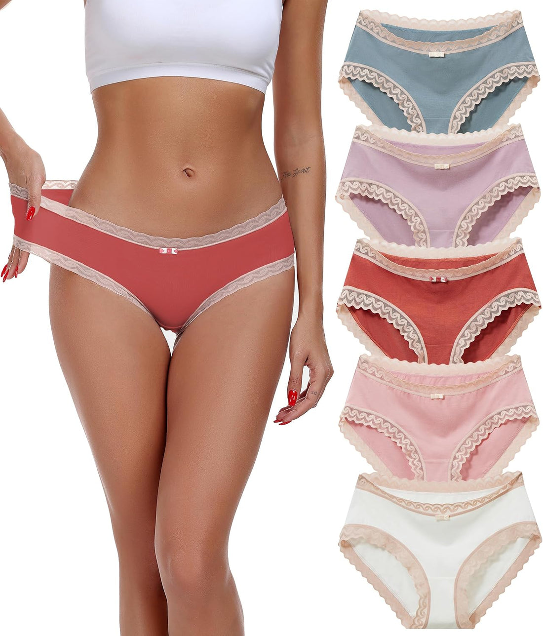 ANLIQI Womens Underwear Lace Trim Hipster Panties Pack Soft Moisture Wicking Cotton Bikini Briefs Cool Undies Underpants