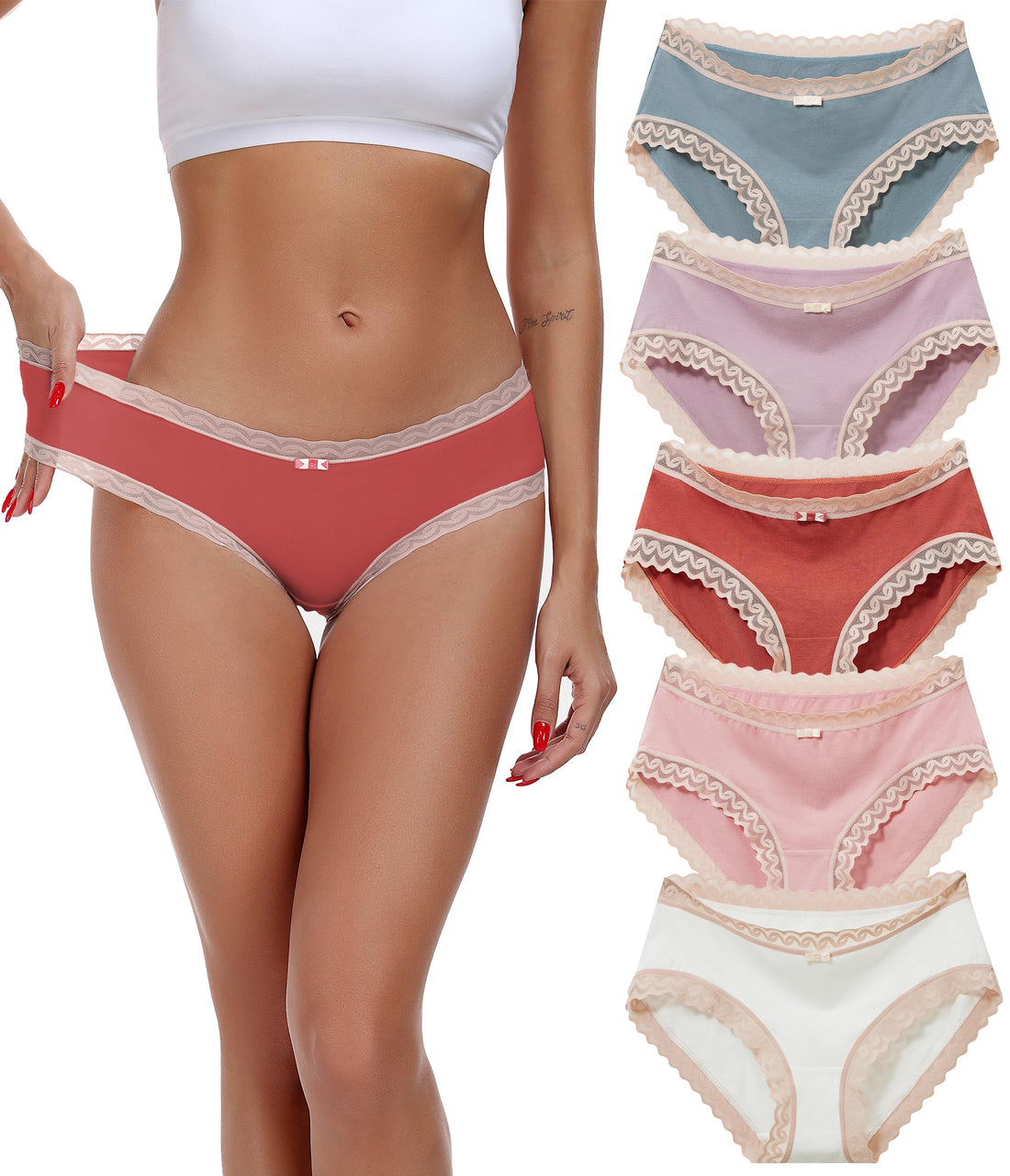 ANLIQI Womens Underwear Lace Trim Hipster Panties Pack Soft Moisture Wicking Cotton Bikini Briefs Cool Undies Underpants