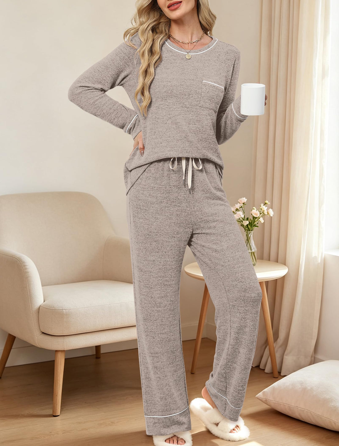 WIHOLL Pajamas for Women Set Soft Pjs Long Sleeve Two Piece Lounge Sets