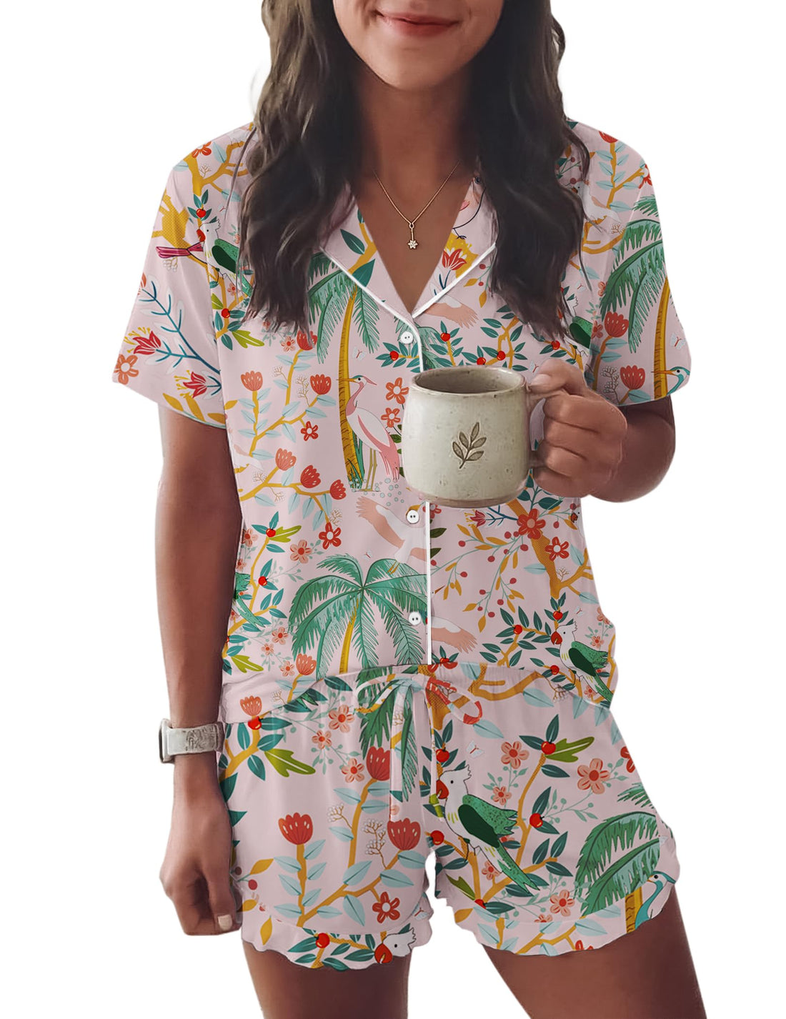 Ekouaer Womens Pajama Sets Button Down Cute Ruffled Pjs Set Sleepwear