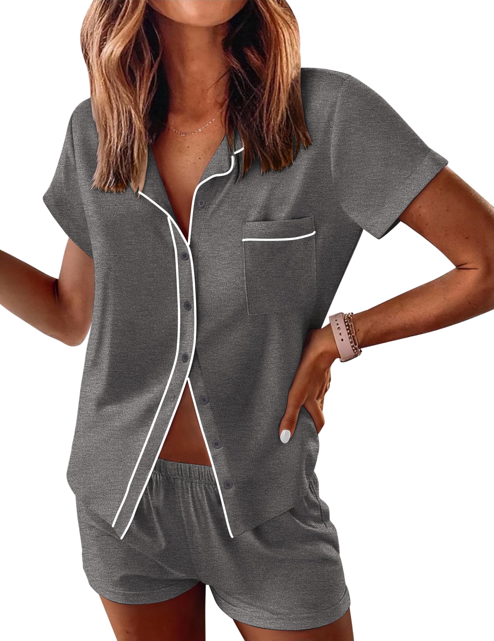 Ekouaer Womens Pajama Sets Button Down Lounge Set 2 Piece Pjs Sets