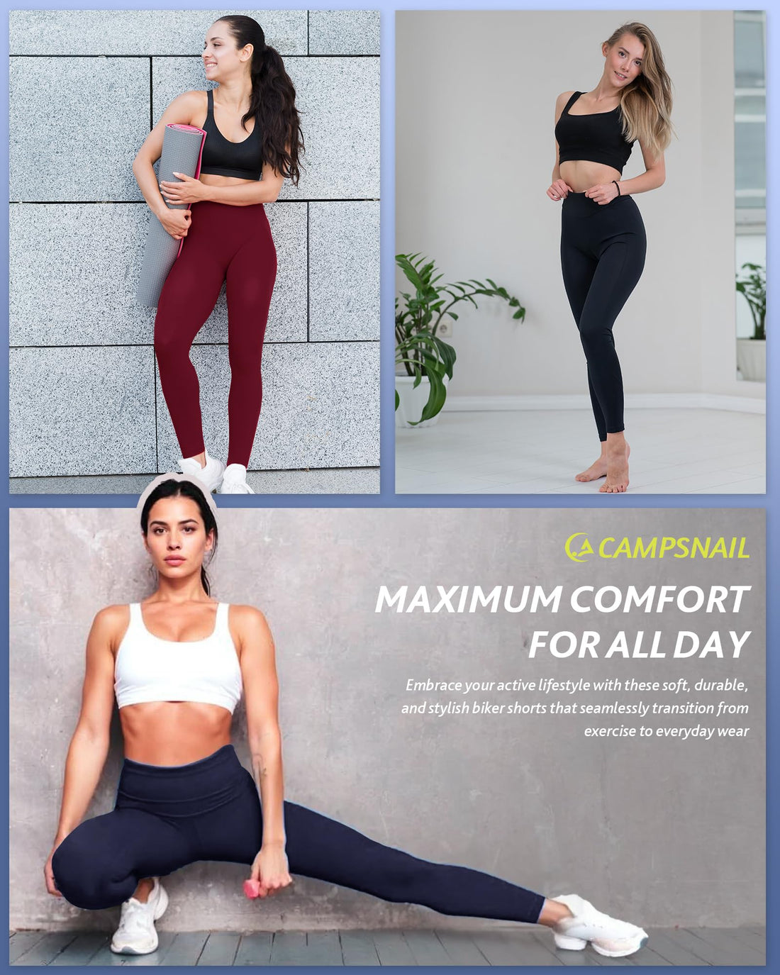 CAMPSNAIL 4 Pack Leggings for Women - High Waisted Tummy Control Yoga Pants for Workout Gym Black Leggings Plus Size Dance