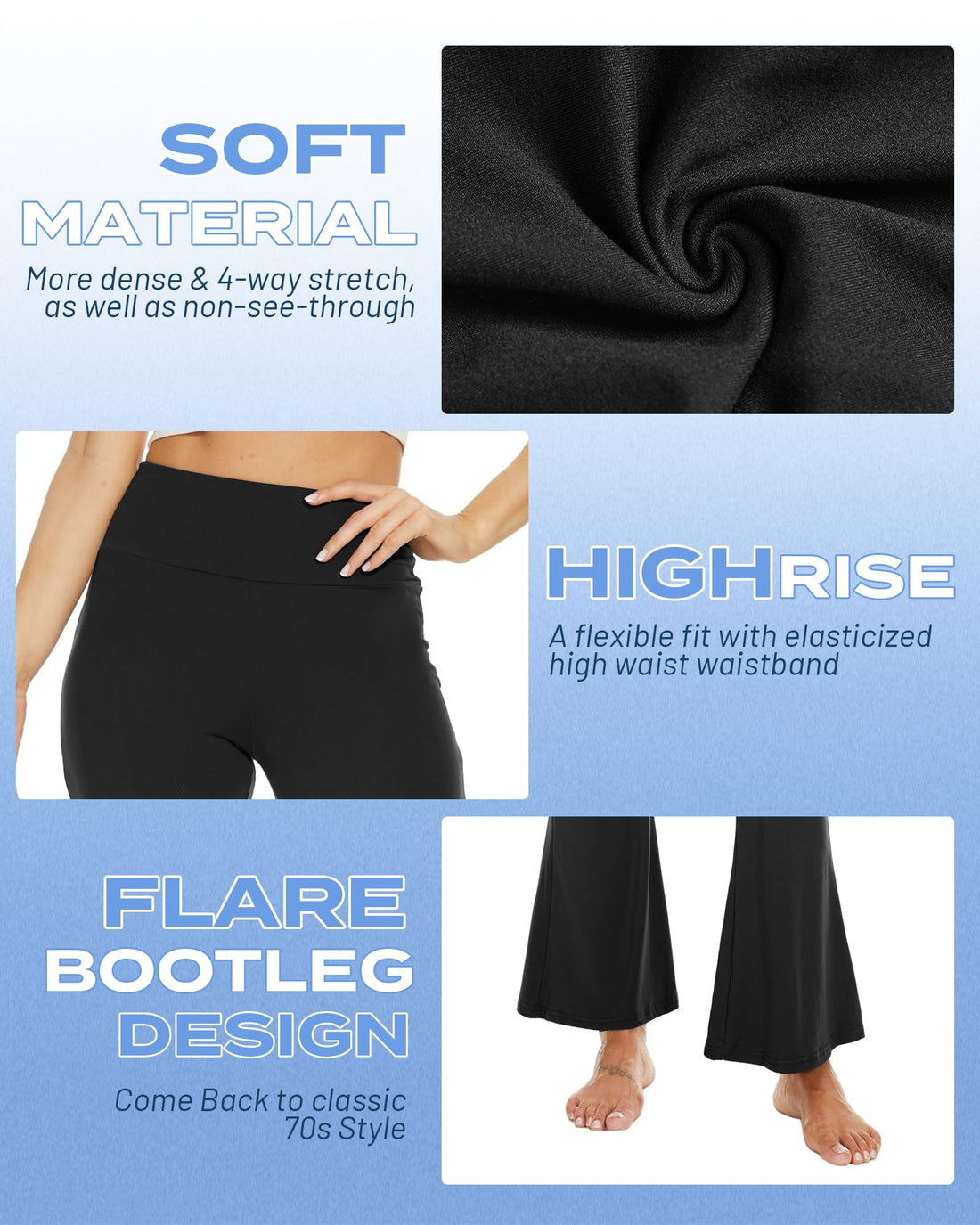 Sundwudu Black Flare Yoga Pants for Women - Soft High Waist Bootcut Leggings Tall & Long Bootleg Pants for Women