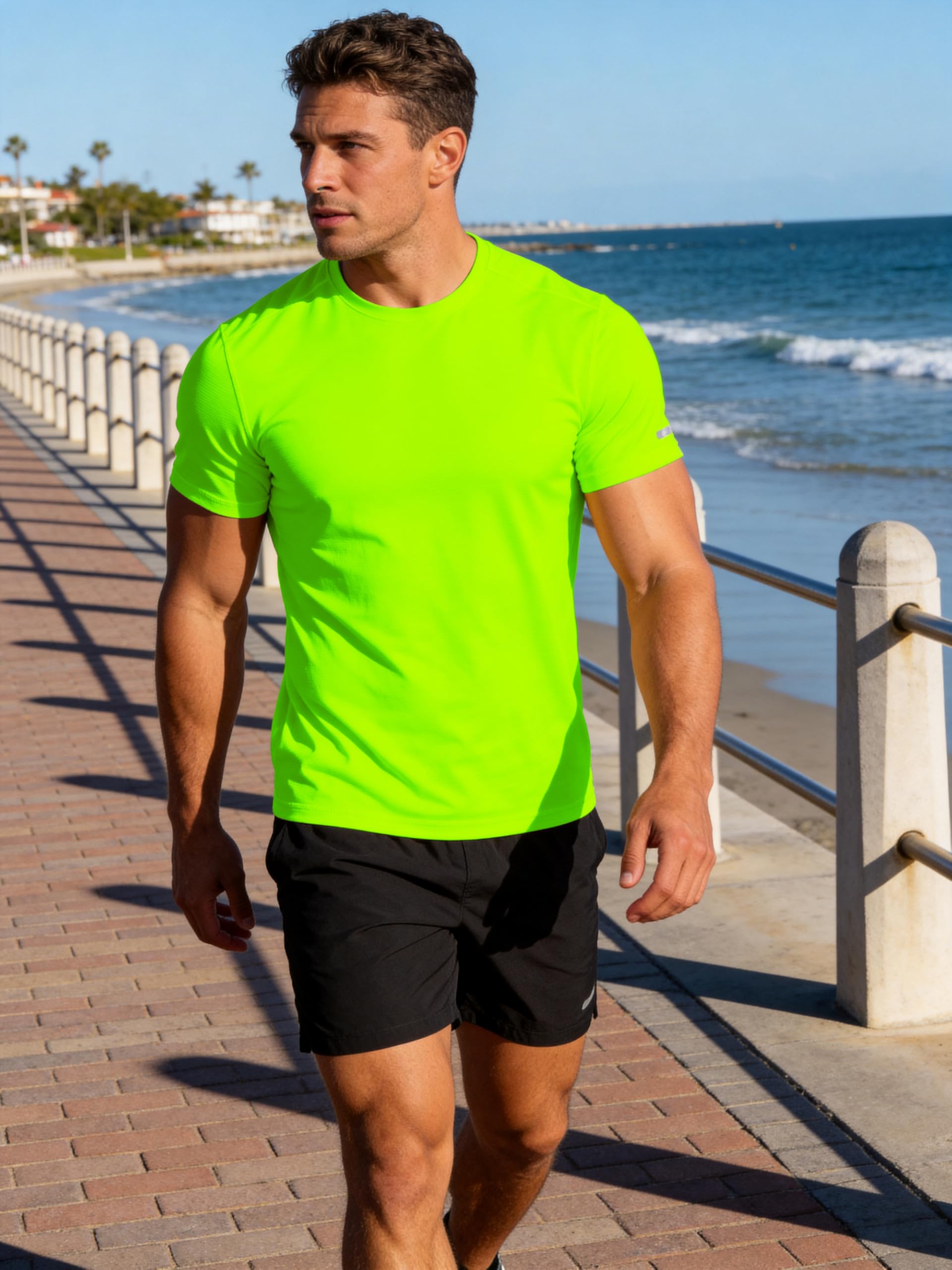 Workout Shirts Men Moisture Wicking Quick Dry Running Short Sleeve | Breathable high elasticity gym activewear tee durable lightweight athletic fit performance tshirt